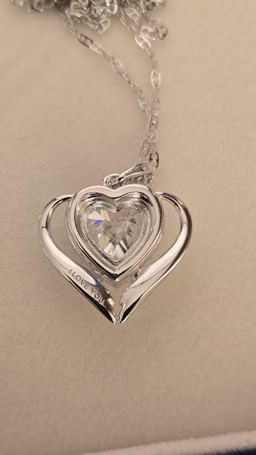Moissanite Necklace 0.61-3.27 Carats Heart Necklace Engraved with I LOVE YOU, 14K Gold Necklaces for Women 925 Sterling Silver Non Tarnish Pendant Moissanite Diamond Angel Wings Necklace Gifts customer photo 1
