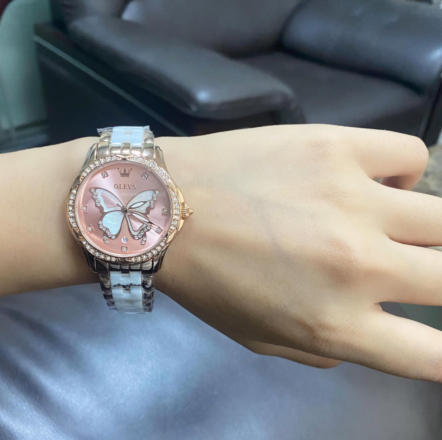 OLEVS Watches for Women Rose Gold Two Tone Fashion White Ceramic Ladies Wrist Watches Pink/Red Dial Stainless Steel Waterproof Date customer photo 1