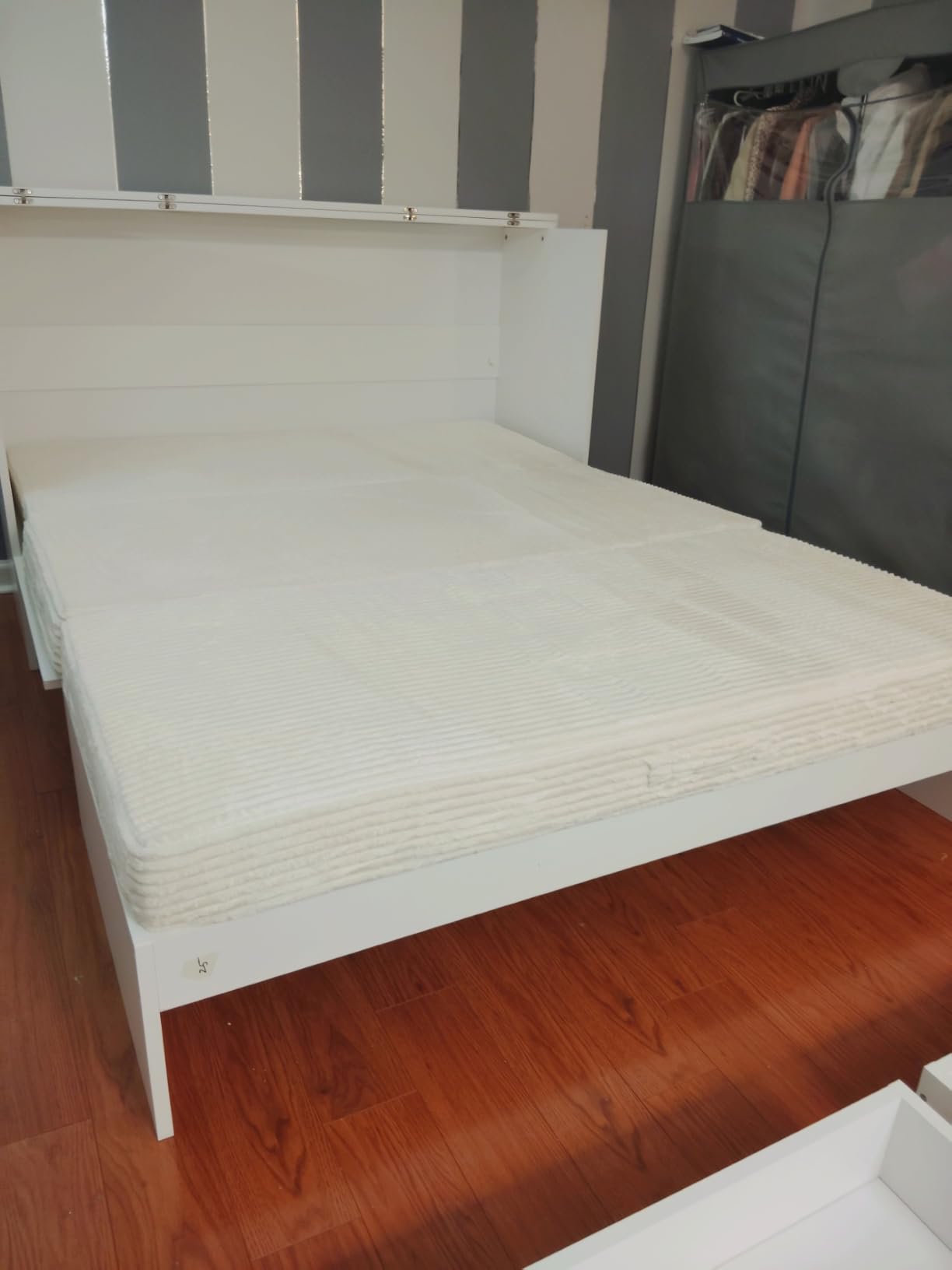 LIVAUVEAD Murphy Bed Queen with Storage & Charging Station, Murphy Cabinet with Foldable Panel, Noisy Free, for Guest Bedroom, Living Room, Office, Distressed White customer photo 2