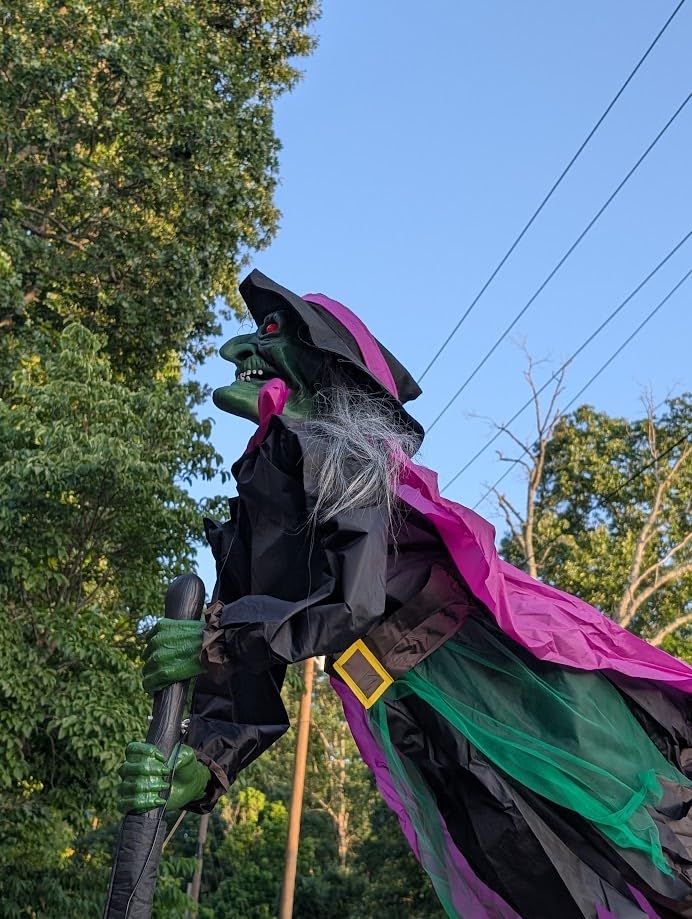 10.5FT Sound Activated & Footpad Start Flying Witch Halloween Animatronics, Large Outdoor Hovering Witch on Broom Decoration for Garden, Yard & Lawn, Animated Flying Witches Halloween Decor customer photo 1