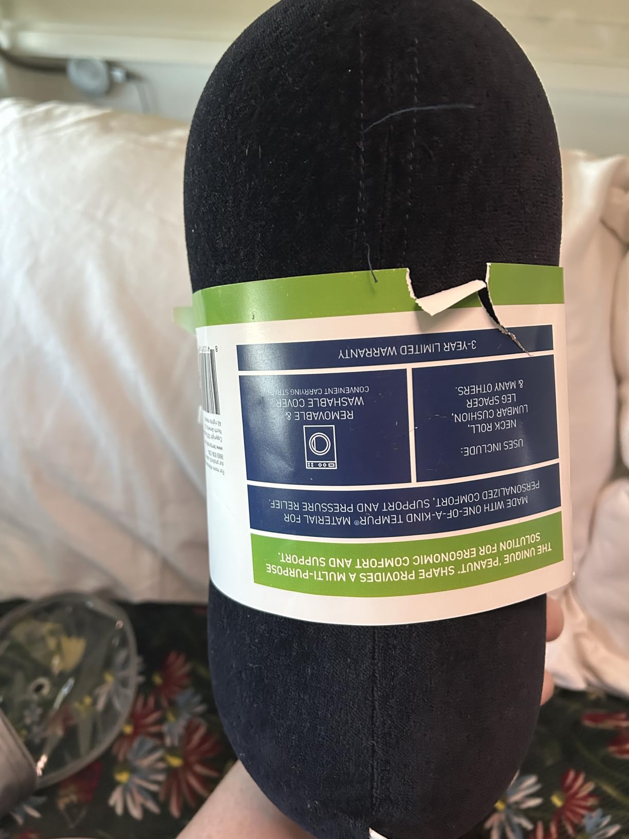 Tempur-Pedic All-Purpose Memory Foam Travel Pillow, Peanut-Shaped Lumbar Pillow for Neck and Back Pressure Relief, Navy customer photo 2