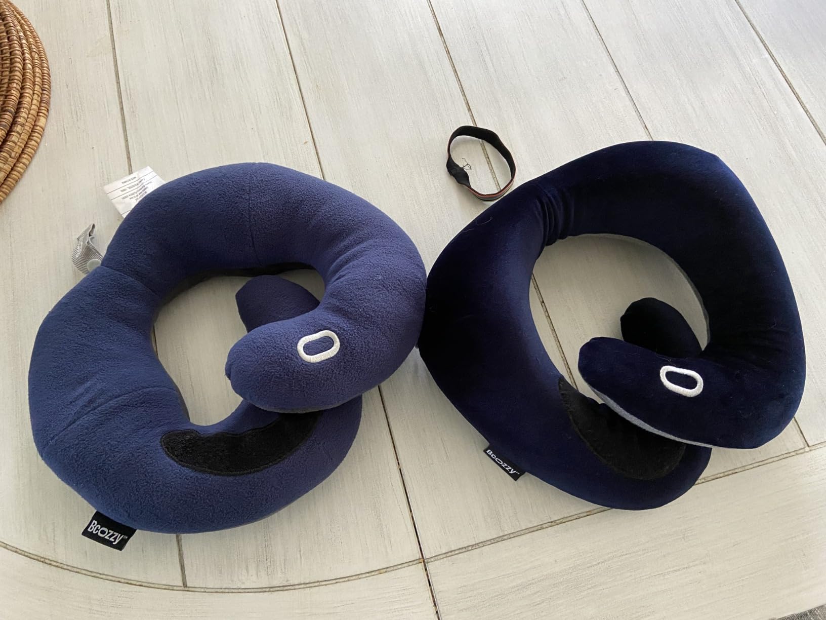 BCOZZY Travel Neck Pillow for Airplane - Patented Head, Neck & Chin Support. Soft, Adjustable Pillow for Comfortable Resting on Long Flights, Car Rides & Recliners. Washable, Carry Bag, Large, Navy customer photo 2