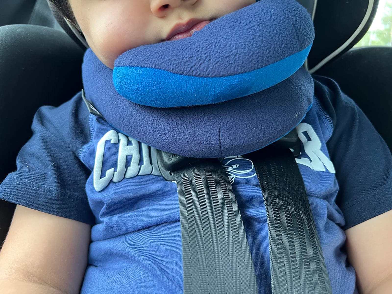 BCOZZY Kids Travel Neck Pillow (3-7 Y/O)- Patented Soft Toddler Pillow for Head & Chin Support in Car Seat, Airplane, and Road Trip Sleeping. Adjustable Size. Fully Washable. Carry Bag. Small, Navy customer photo 2
