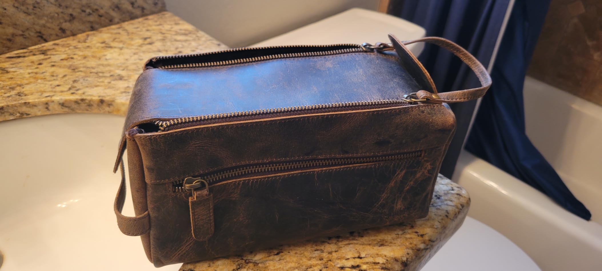 KomalC Buffalo Leather Toiletry Bag for Men & Women, Travel Pouch customer photo 2