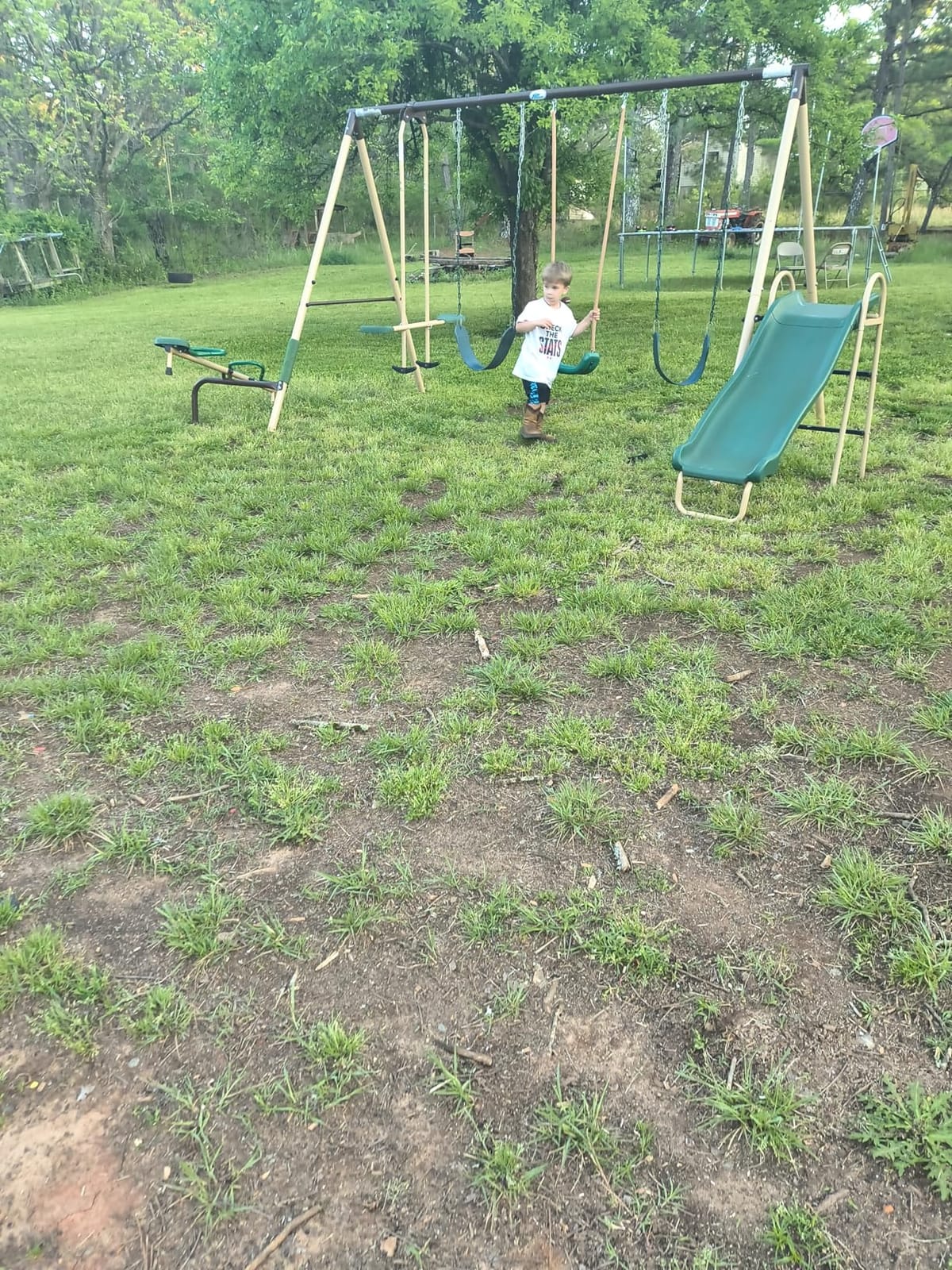 XDP Recreation Crestview Metal Swing Set with 2 Swings & Slide, Green/Tan customer photo 2