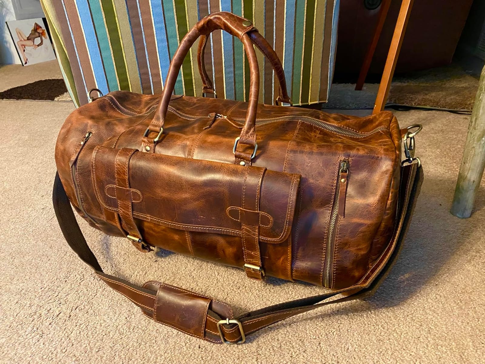 Cureo 24 Inch Genuine Leather Duffle Bag for Men and Women Travel Overnight Weekender Sports Gym Carry on Luggage customer photo 1