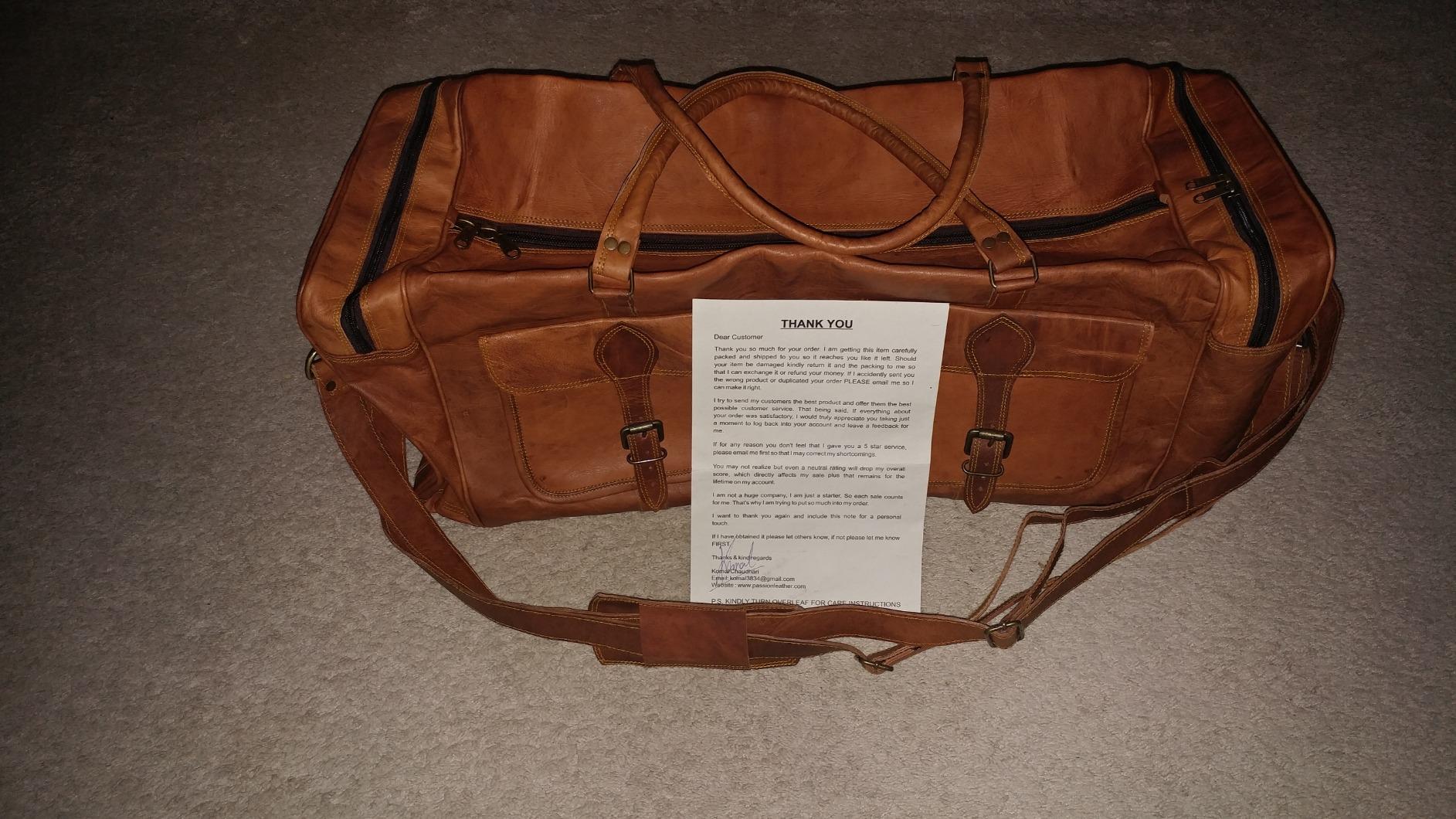 32 Inch Large Leather Duffle Bag for Men, Travel Holdall Gym Bag customer photo 1