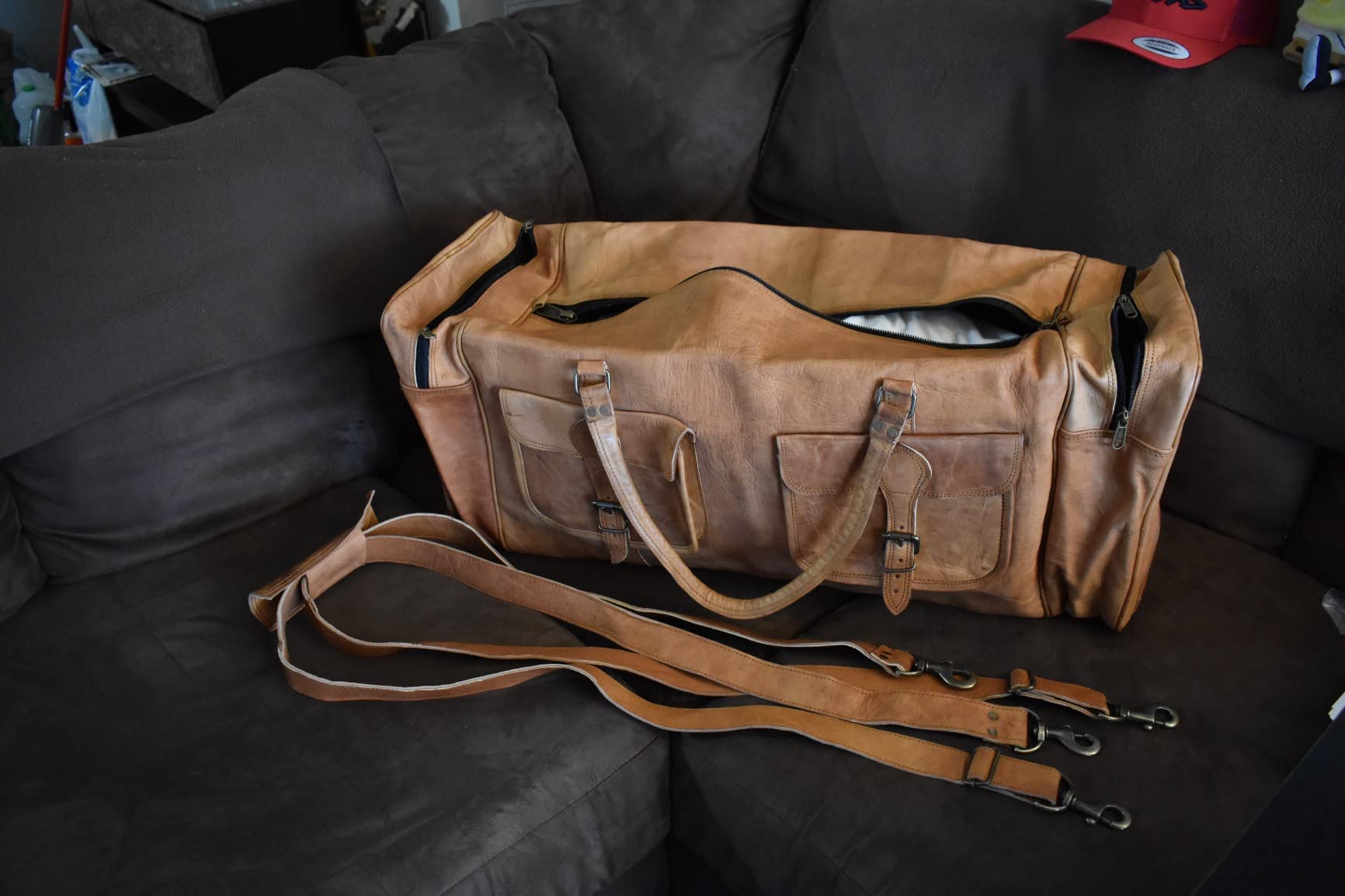 32 Inch Large Leather Duffle Bag for Men, Travel Holdall Gym Bag customer photo 2