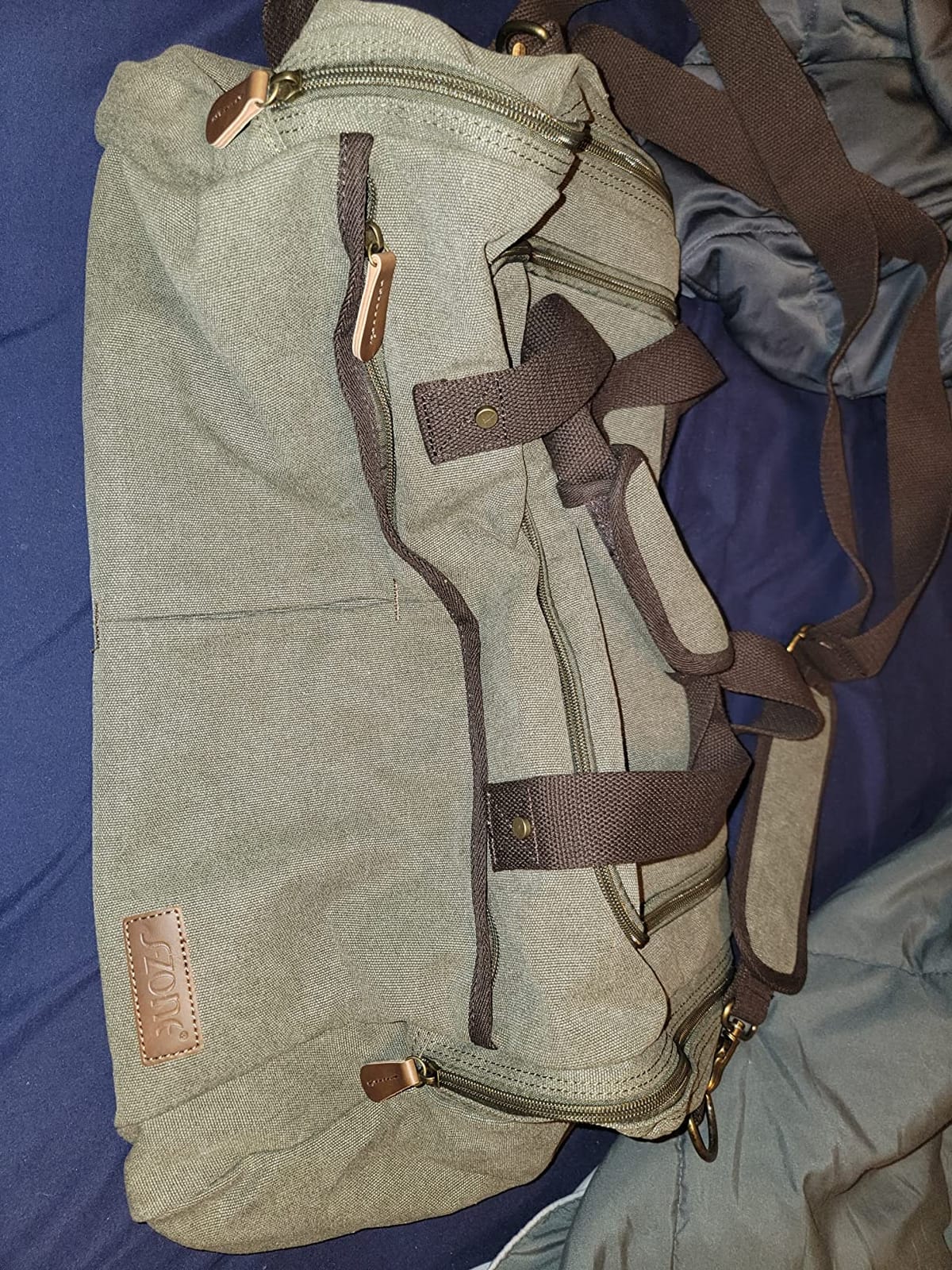 S-ZONE Large Canvas Travel Duffel Bag Weekend Overnight Bag with Shoes Compartment Holdall Gym Bag with Multi-Pockets for Men and Women, Army Green, X-Large customer photo 1