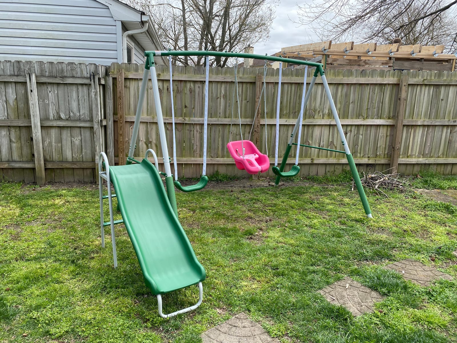 Sportspower Outdoor Backyard 400lbs My 1st Metal Swing Set for Kids 3-8 with Trapeze, on 5ft Slide, 6.1ft Durable Steel Frame – Amazon Exclusive customer photo 1