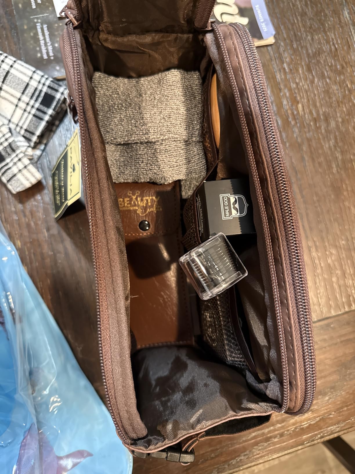 PAVILIA Toiletry Bag for Men, Travel Essentials Shaving Dopp Kit, Mens Travel Bag Toiletries Organizer Case for Grooming, PU Leather Water Resistant Cosmetic Bag Pouch (Dark Brown) customer photo 1