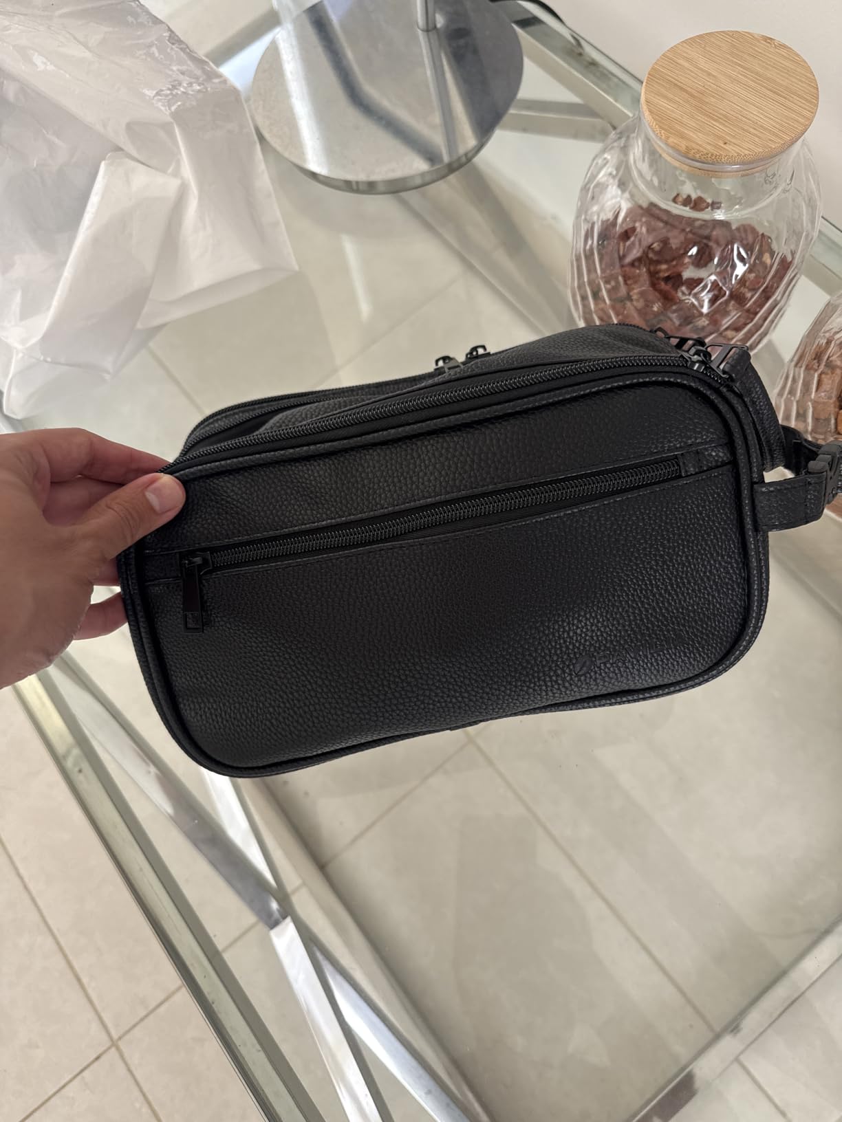 PAVILIA Toiletry Bag for Men, Travel Essentials Shaving Dopp Kit, Mens Travel Bag Toiletries Organizer Case for Grooming, PU Leather Water Resistant Cosmetic Bag Pouch (Dark Brown) customer photo 2