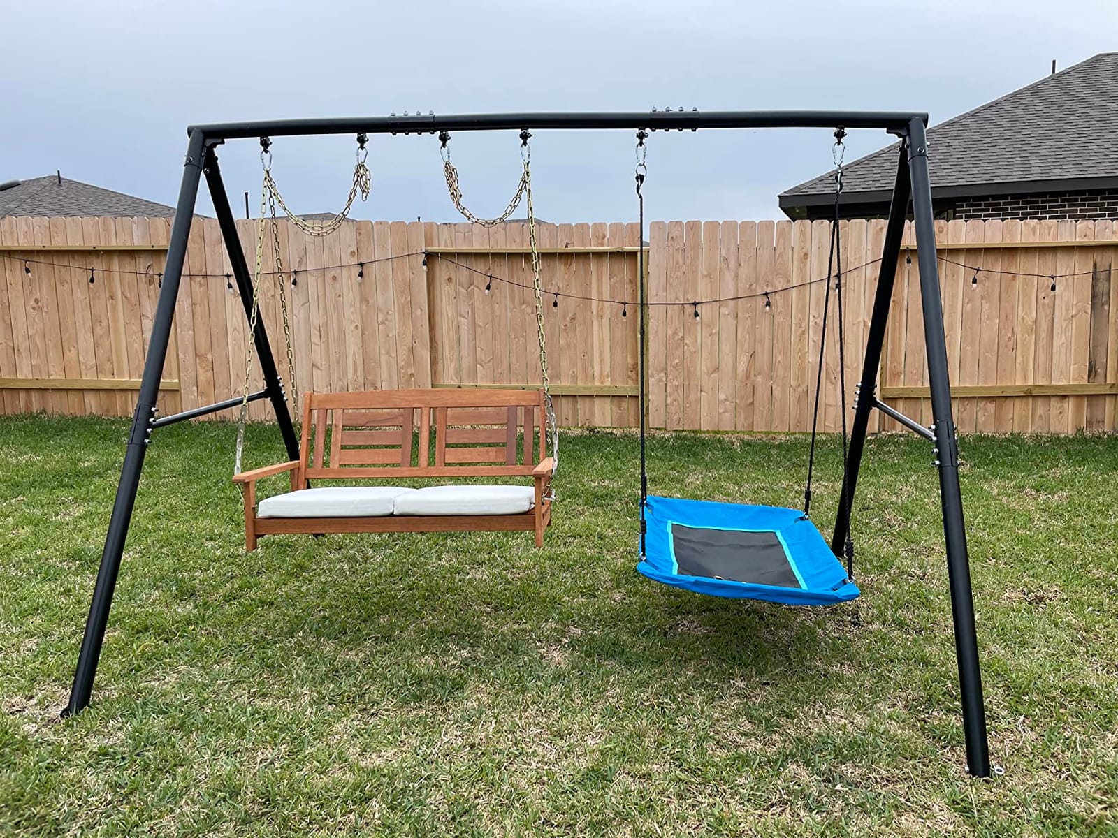Hapfan 600lb Heavy Duty Swing Set for Outdoor Backyard with 3 Swings Black customer photo 2