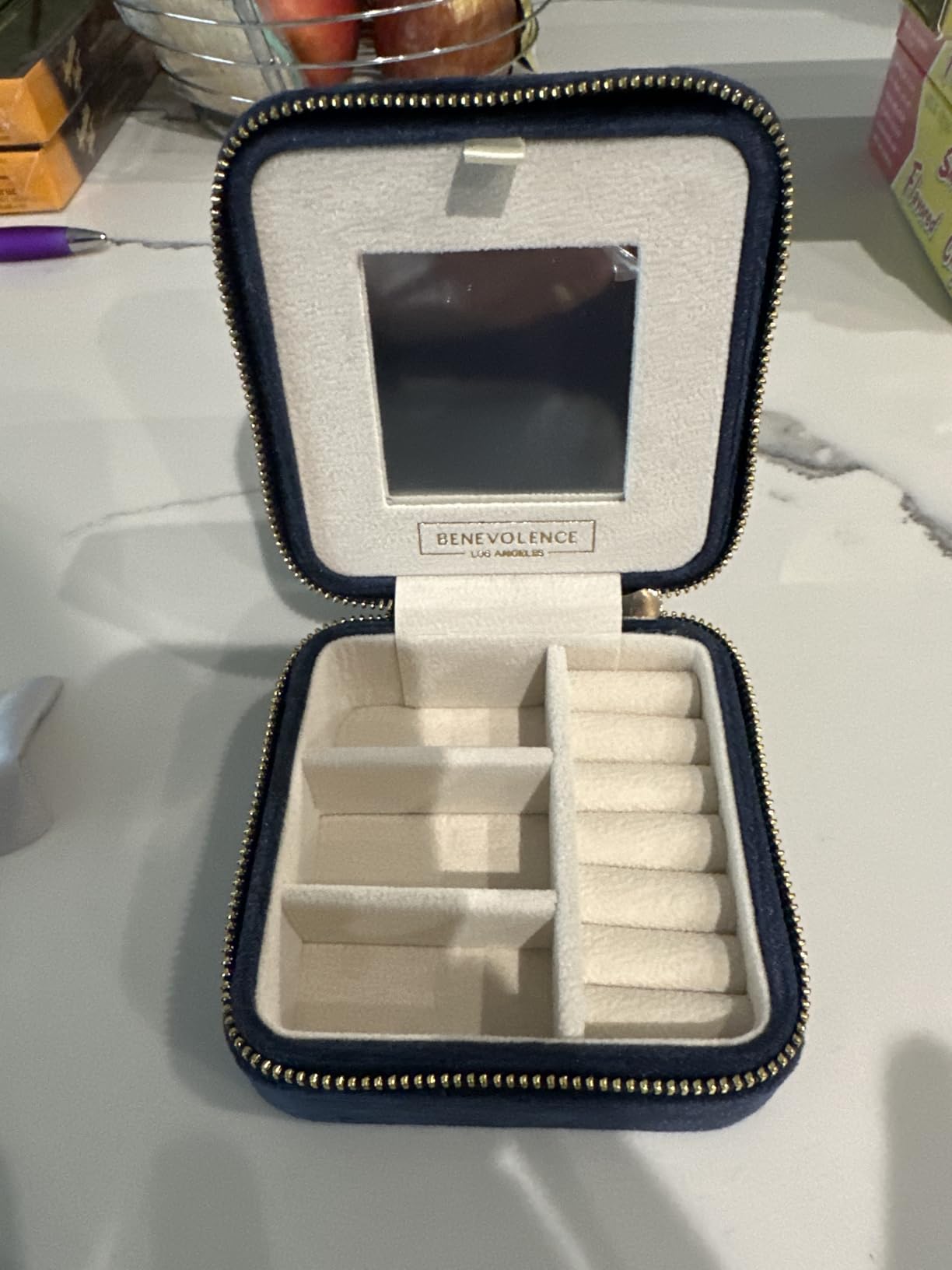 Benevolence LA Featured in Oprah's Favorite Things Plush Velvet Travel Jewelry Box – Jewelry Organizer Case with Mirror – Birthday Gifts for Women – Navy Blue customer photo 1
