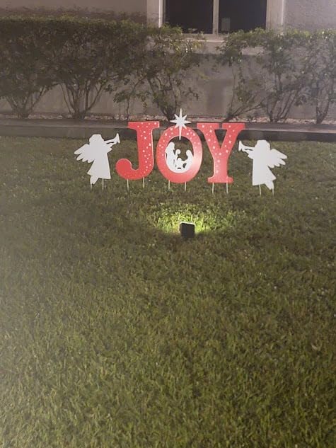 Outdoor Christmas Decorations -Joy Nativity Sets for Christmas Outdoor Xmas Nativity Lawn Religious Scenes Yard Decor with Stake for Home Lawn Pathway Walkway, Red, White customer photo 2