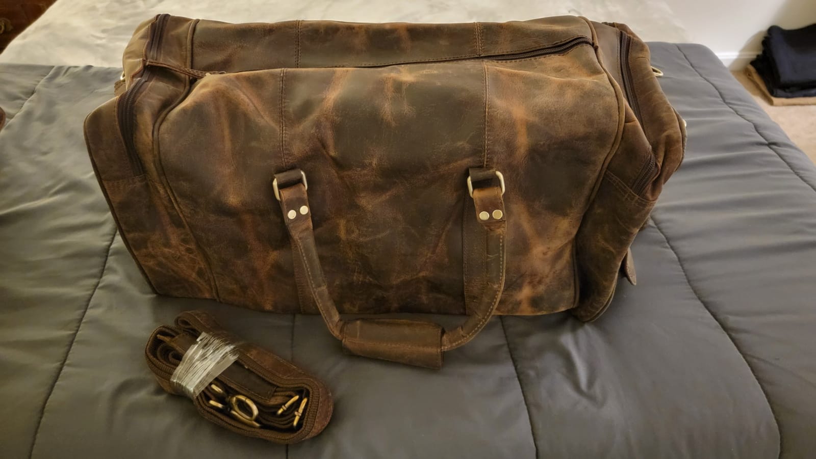 Large duffel bags for men holdall leather travel bag overnight gym sports weekend bag customer photo 2