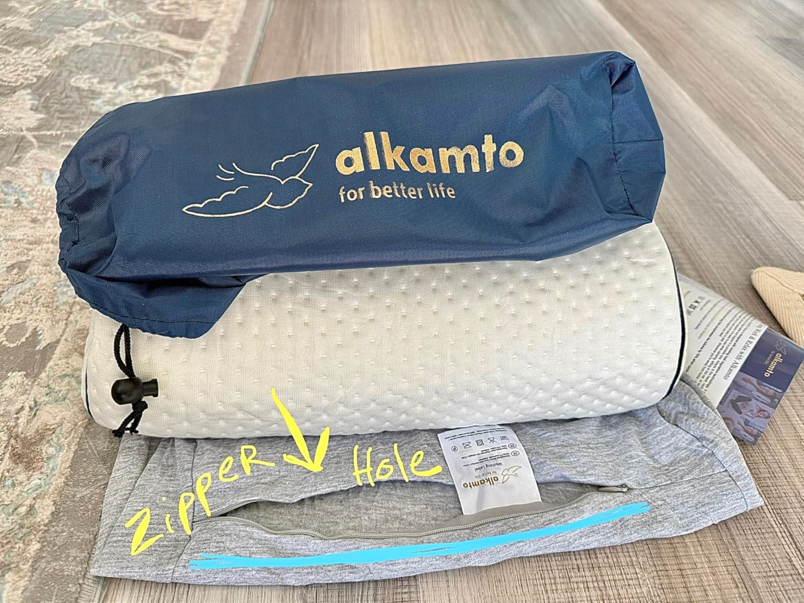 alkamto Travel & Camping Comfortable Memory Foam Pillow – Easy to Carry Portable Bag – Temperature Regulating Pillow Case customer photo 1