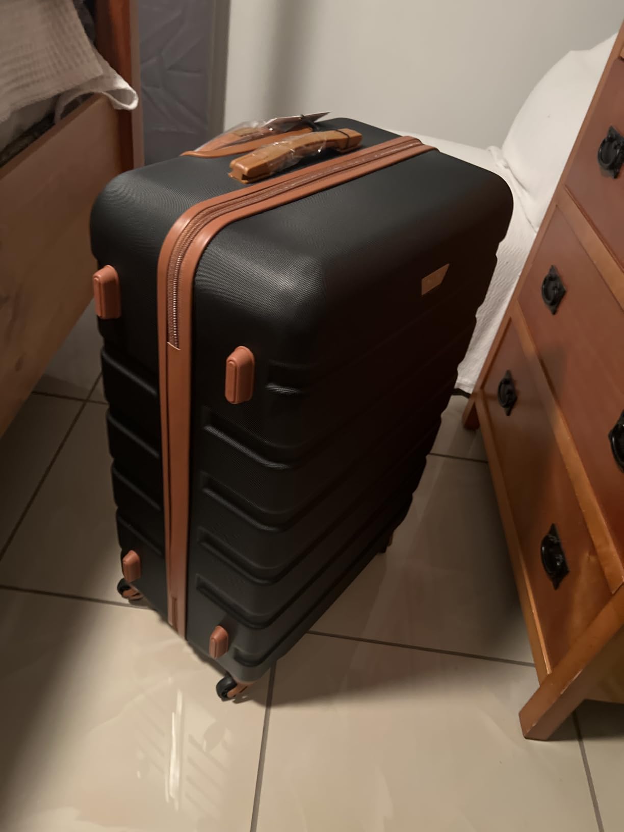 Coolife Luggage Set, 3 Piece Lightweight Durable Hardshell, Apricot Black customer photo 1