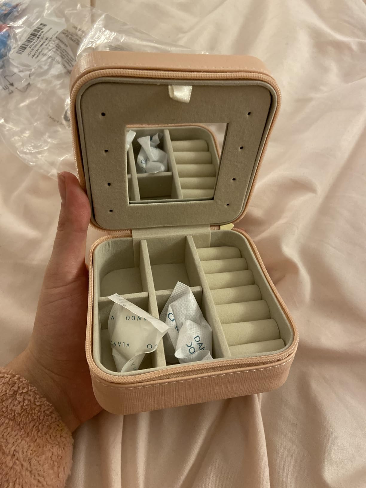 VLANDO Valentines Day Gifts - Small Travel Jewelry Box Organizer -Jewelry Display Case for Girls Women Bridesmaid Gift Rings Earrings Necklaces Storage with Mirror Pink customer photo 2