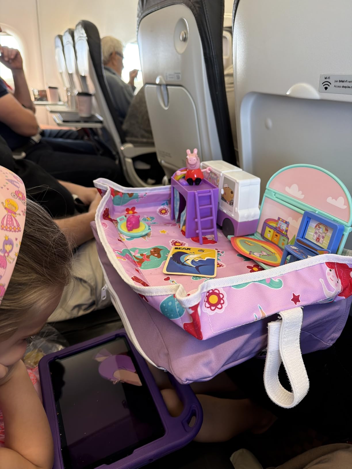 Lusso Gear Airplane Tray Table Cover - Organize Kids Travel Essentials - Snack & Toy Pockets for Airplane Toys for Toddlers 1-3 - Foldable Tablet Stand for Travel Toddler Essentials - Plane Pattern customer photo 1