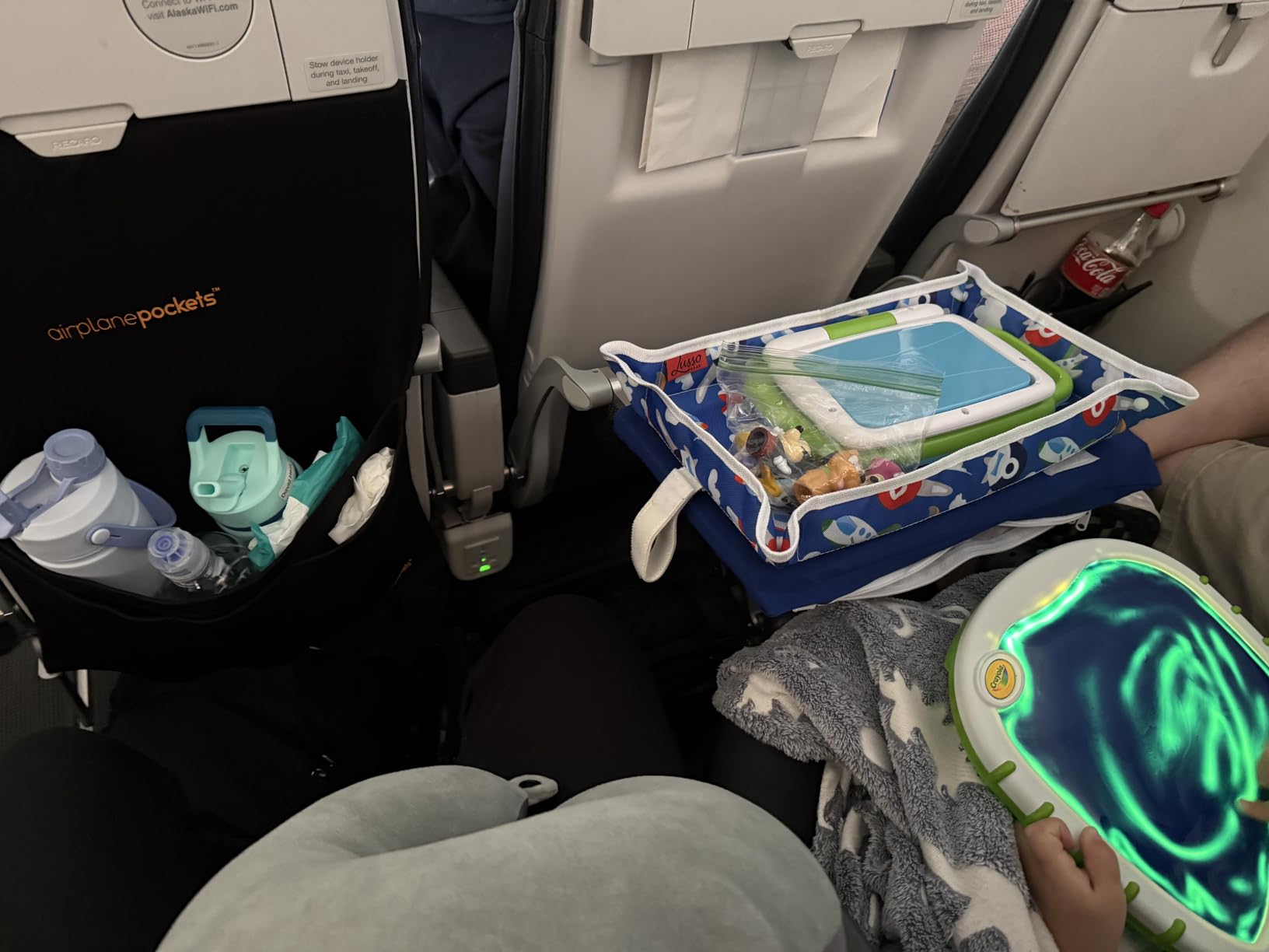 Lusso Gear Airplane Tray Table Cover - Organize Kids Travel Essentials - Snack & Toy Pockets for Airplane Toys for Toddlers 1-3 - Foldable Tablet Stand for Travel Toddler Essentials - Plane Pattern customer photo 2