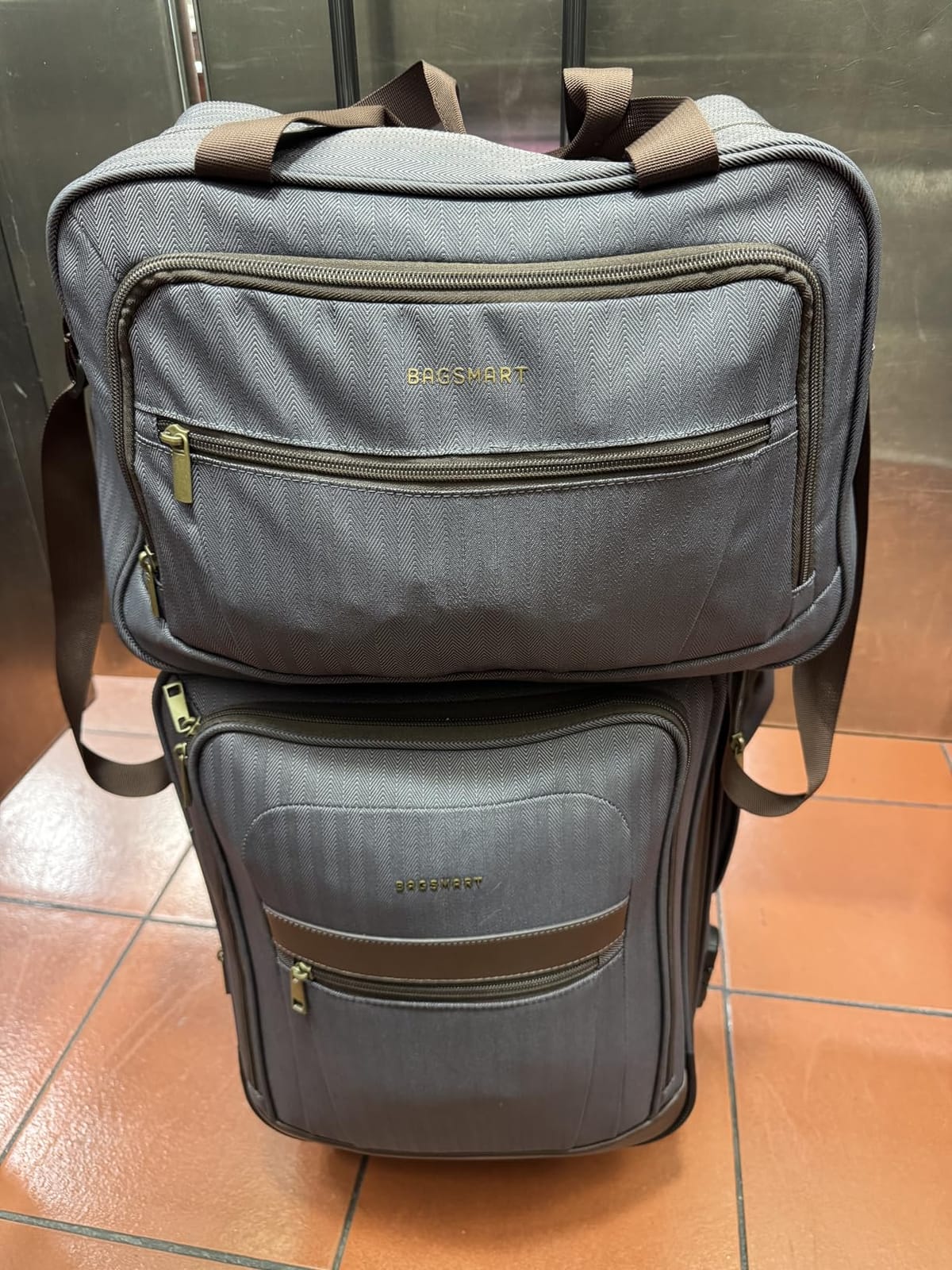 BAGSMART Carry-On Luggage Airline Approved, 20 inch Expandable Suitcase with Duffel bag, Softside Lightweight Suitcases with Spinner Wheels, light tan customer photo 2