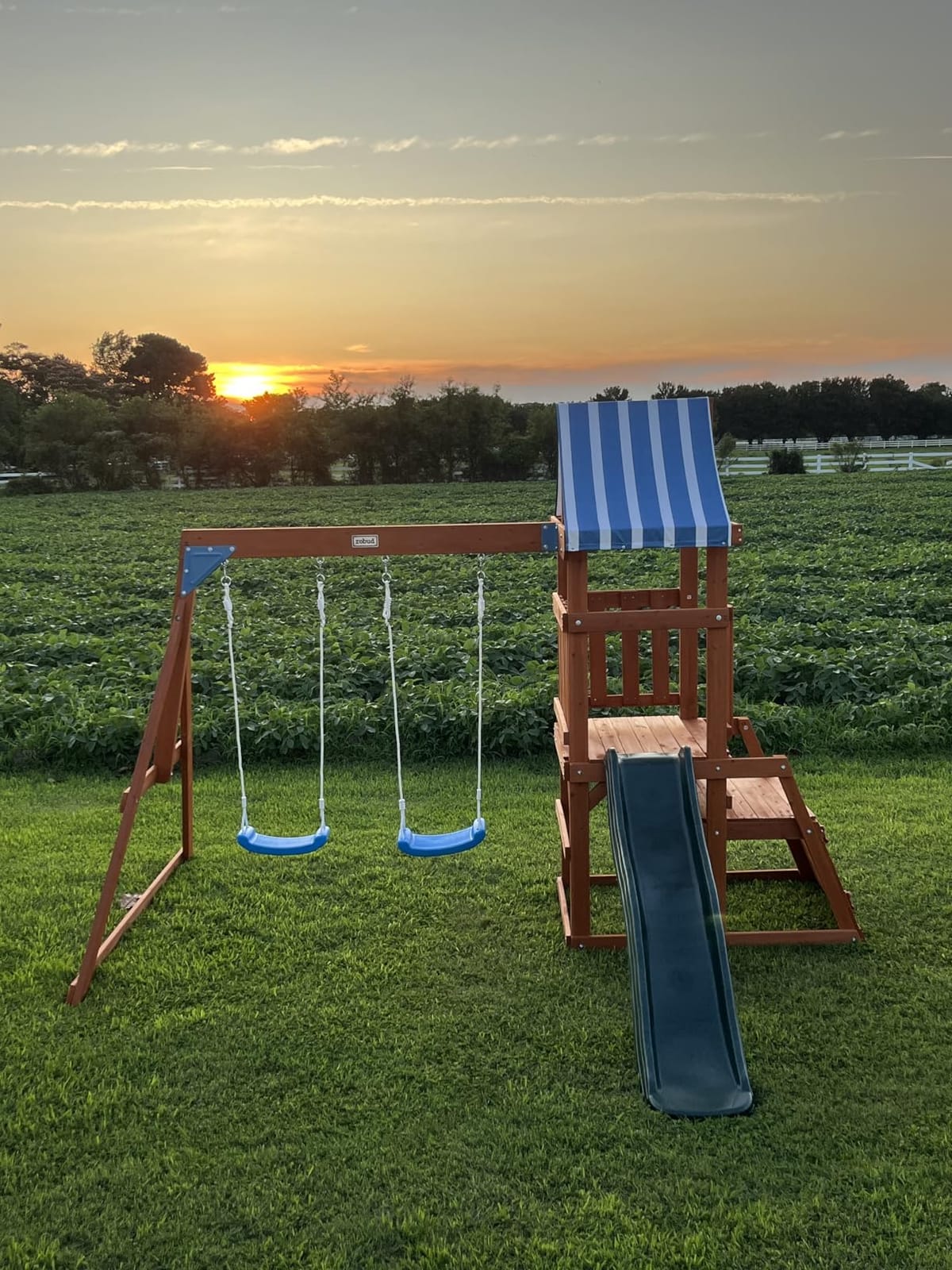 ROBOTIME Wooden Swing Set for Backyard, All-in-One Kids Playset, Ages 3-10 customer photo 1