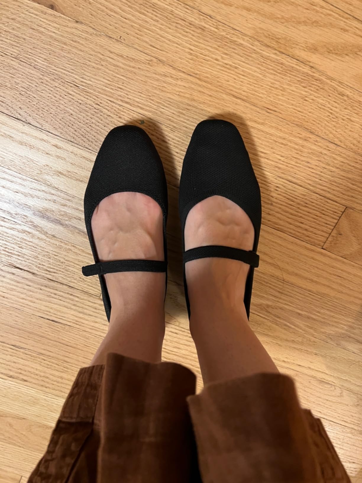 Cusolemore Mary Jane Flat Shoes for Women with Arch Support and Concealed Low Wedge Heel, Comfortable Women Square Toe Ballet Flats Knit Dress Shoes customer photo 1