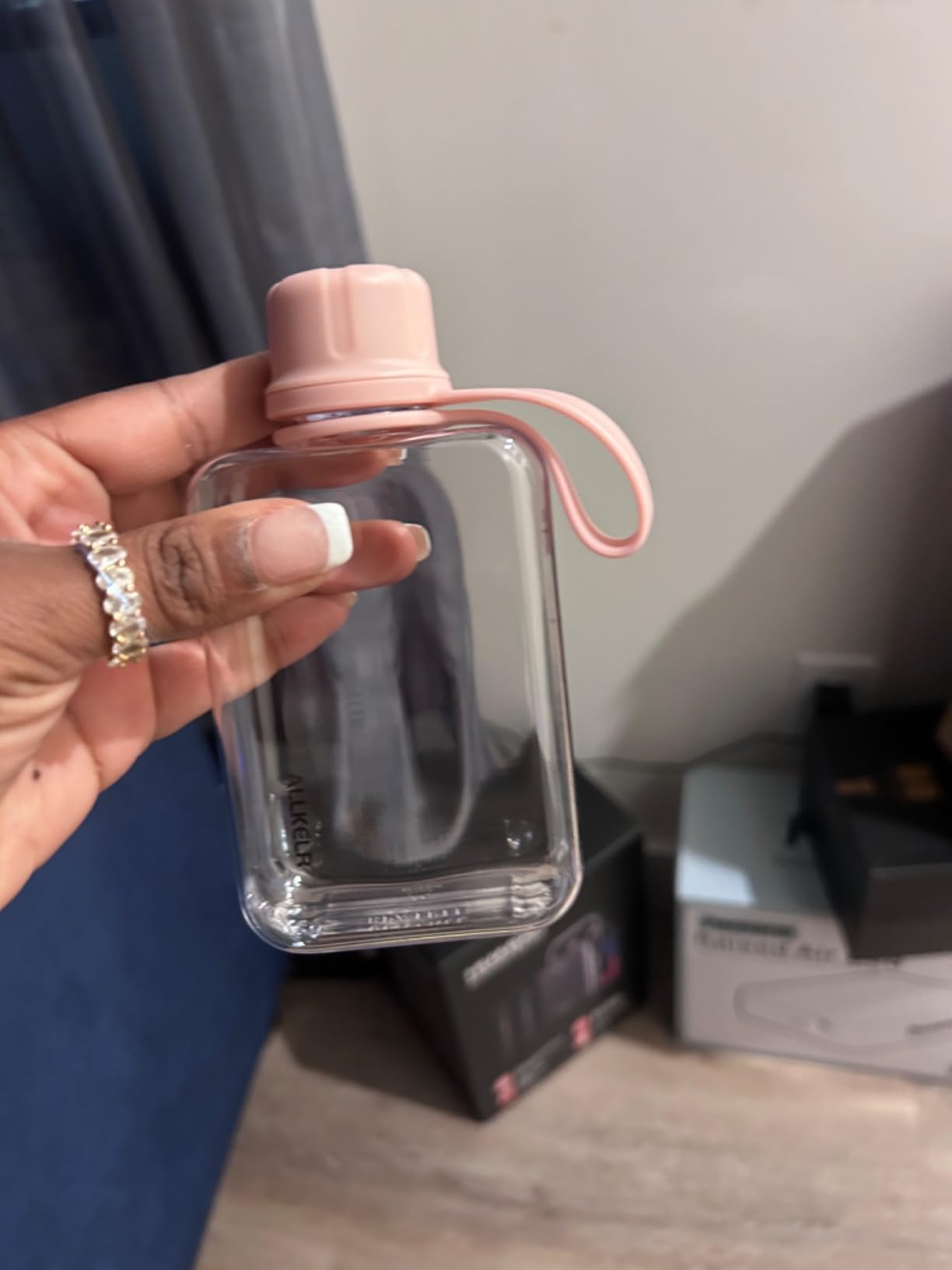 Portable Flat Water Bottle, 8 oz, Green customer photo 2