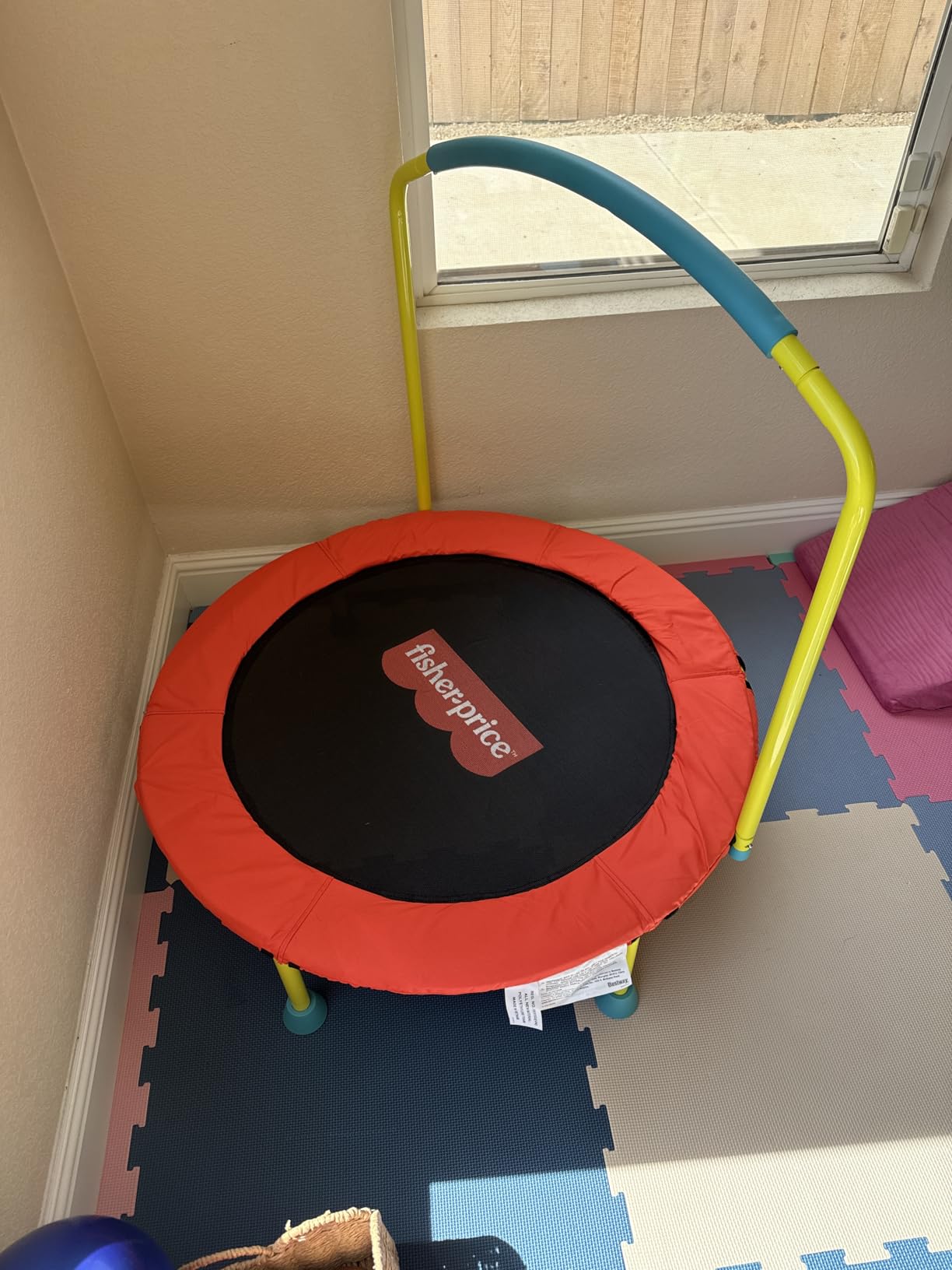 Fisher-Price 3-Foot Mini Trampoline, WonderJump 36-Inch Round Indoor Toddler Kids Trampoline with Stabilizing Handlebar customer photo 2