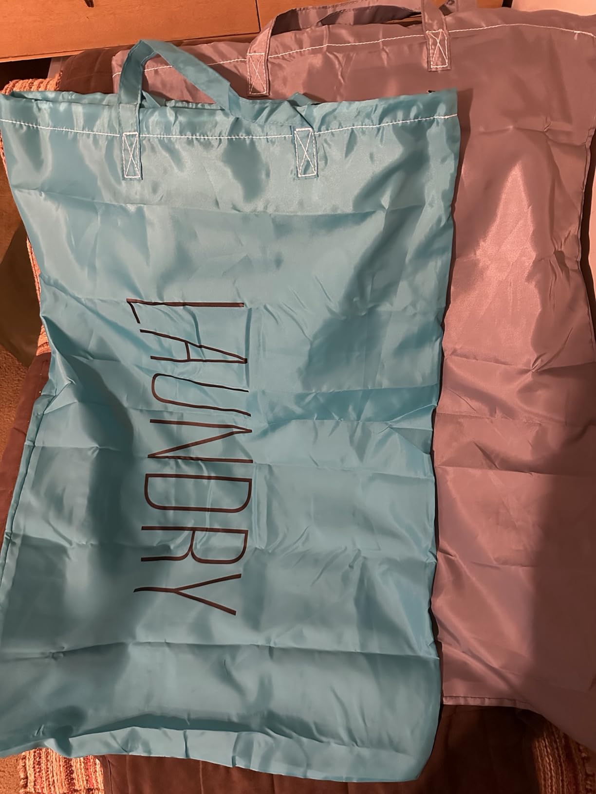 Extra Large Travel Laundry Bag - 2-Pack Fun Print Design Bags for Dirty Clothes - Durable Water-Resistant Fabric - Sturdy Drawstring Closure (Teal-Grey | Wash Dry Repeat) customer photo 2