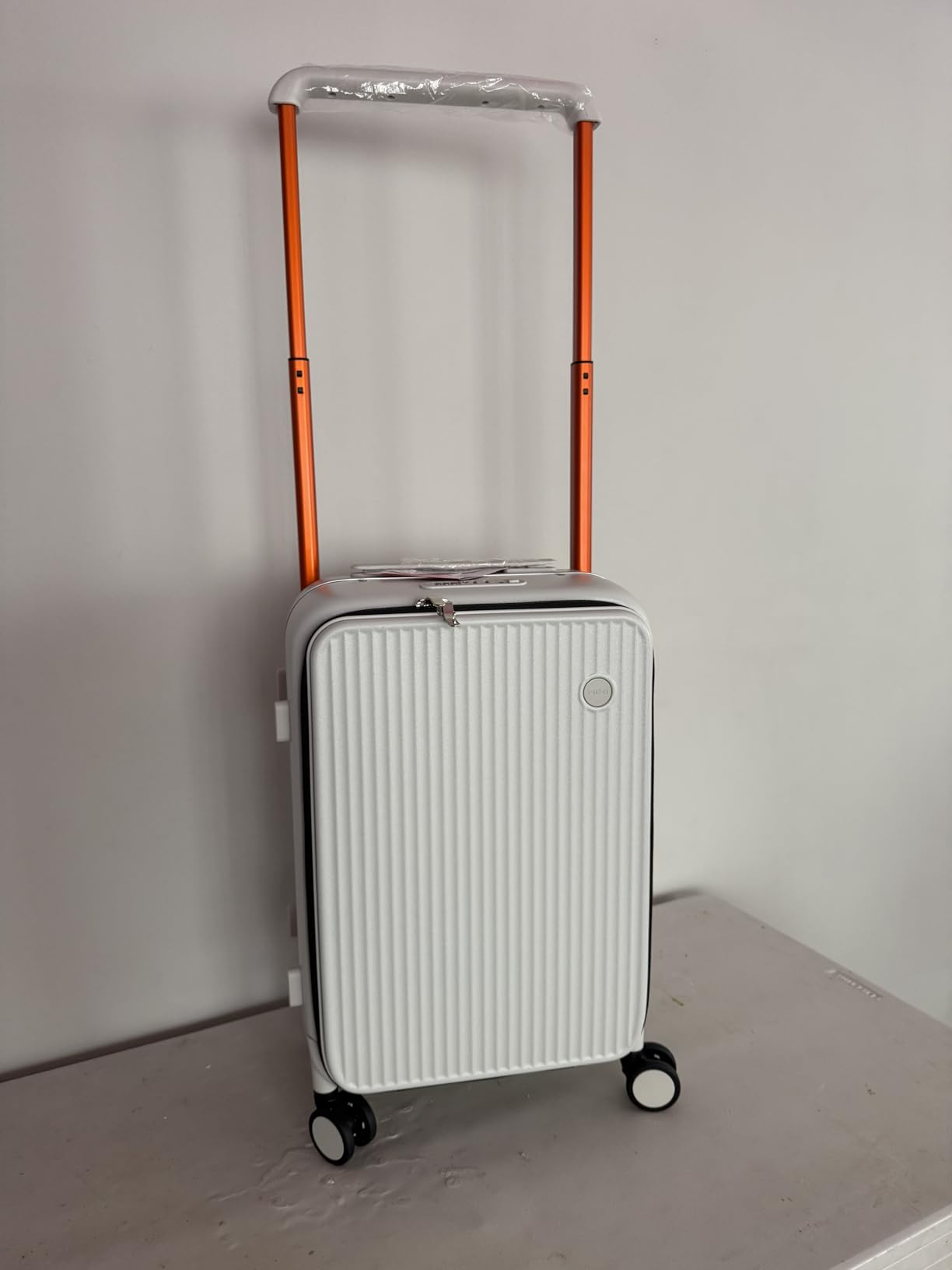 mixi Carry On Luggage 20'' Suitcase with Front Laptop Pocket, Wide Handle Rolling Travel Suitcases PC Hardshell with Aluminum Frame Spinner Wheels & TSA Lock, Carry-On Luggage(Smoke White) customer photo 1