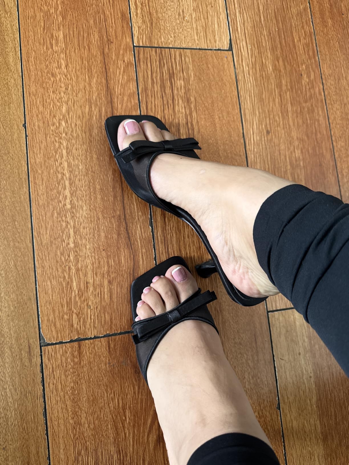 Mostrin Kitten Heels for Women Round Toe Heels With Bow Vintage Mules Sexy Slip on Stiletto Backless Sandals for Party Daily customer photo 2