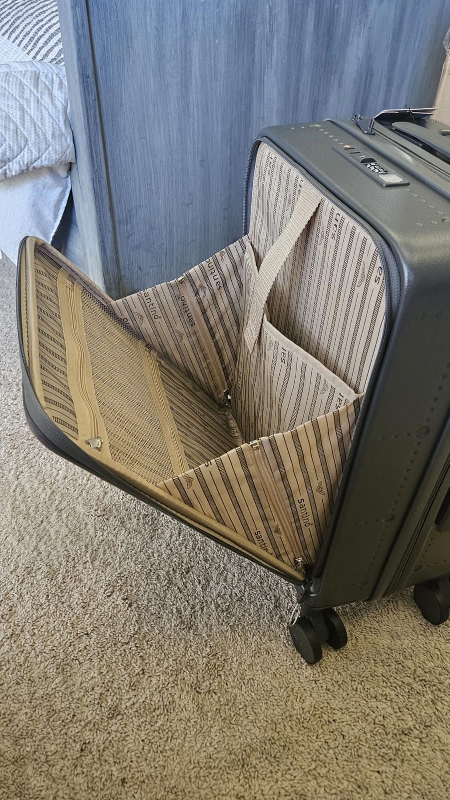 Santino Carry On Luggage 22x14x9 Airline Approved 20 Inch baggage pc Hard Shell Suitcase with Spinner Wheels TSA Lock with USB Port and Cup Holder and phone holder Top Opening Suitcase customer photo 1