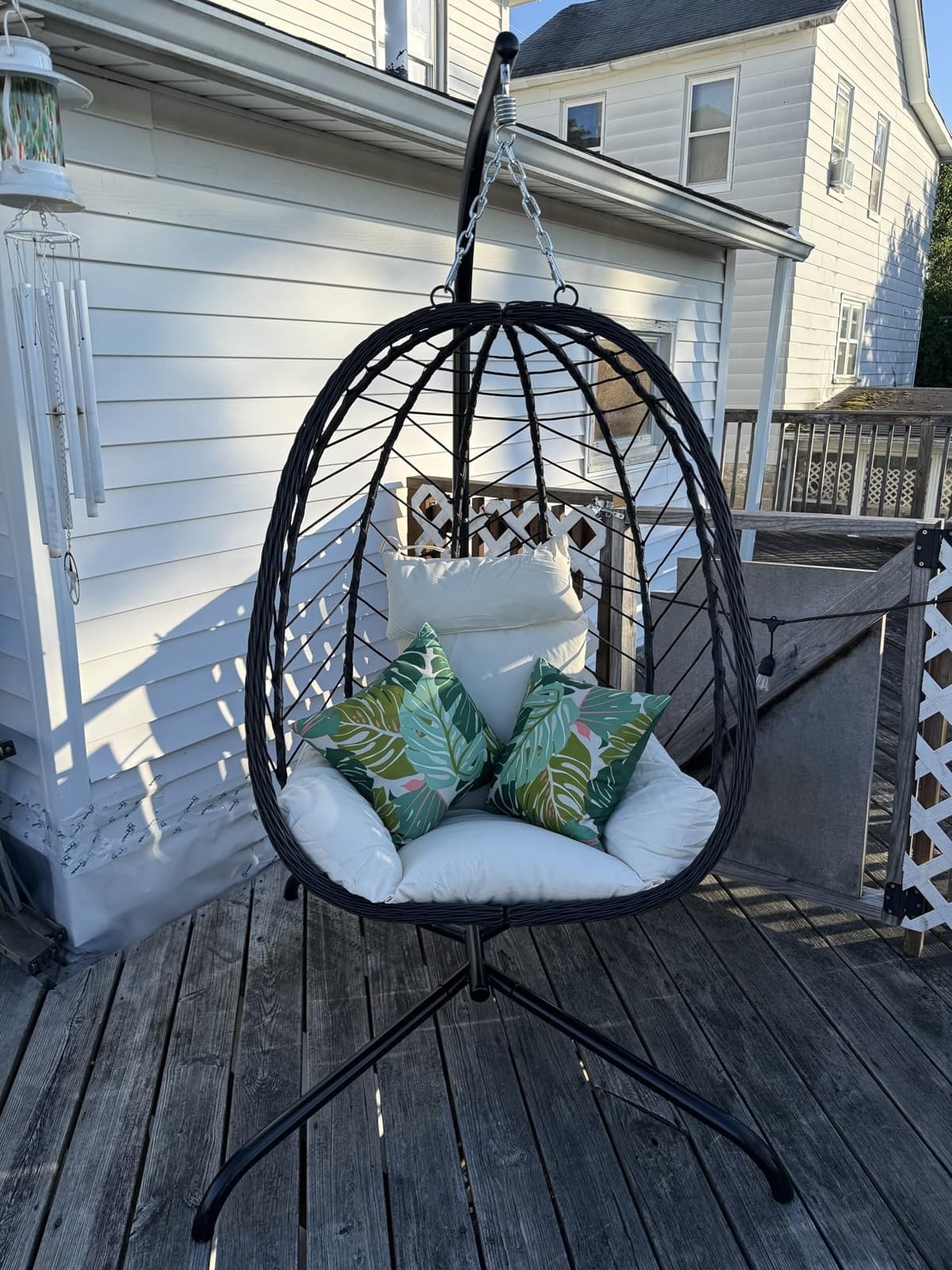 LEX CRAFT Hanging Egg Chair with Stand, Swinging Egg Chair Outdoor Indoor, Hanging Basket Chair with Cushion, Patio Wicker Hammock Chair 350lbs Capacity (Gery-Gery) customer photo 1
