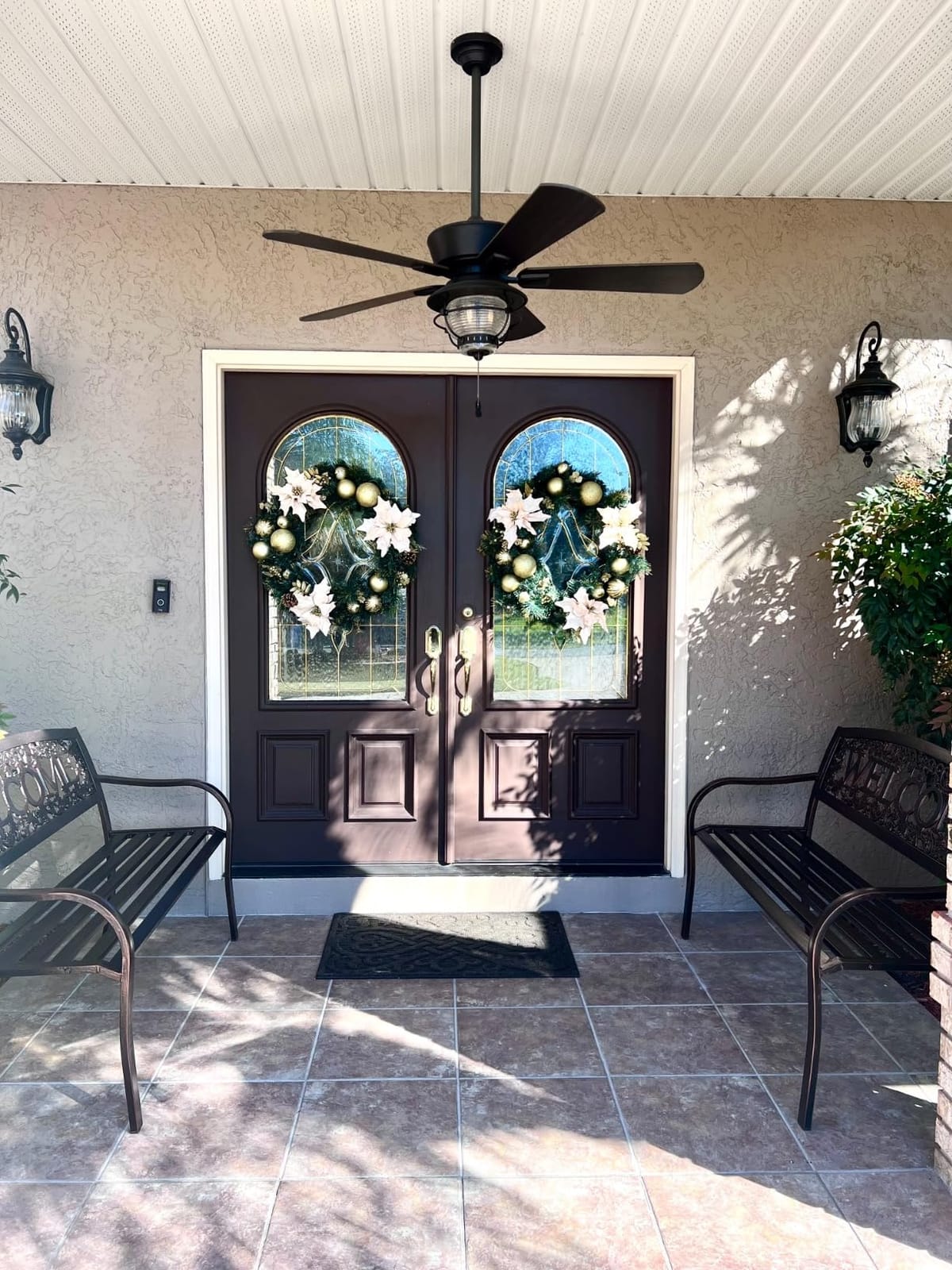 Leigh Country Metal Outdoor Bench, Welcome Design, Decorative Patio Seating for Porch/Deck customer photo 1