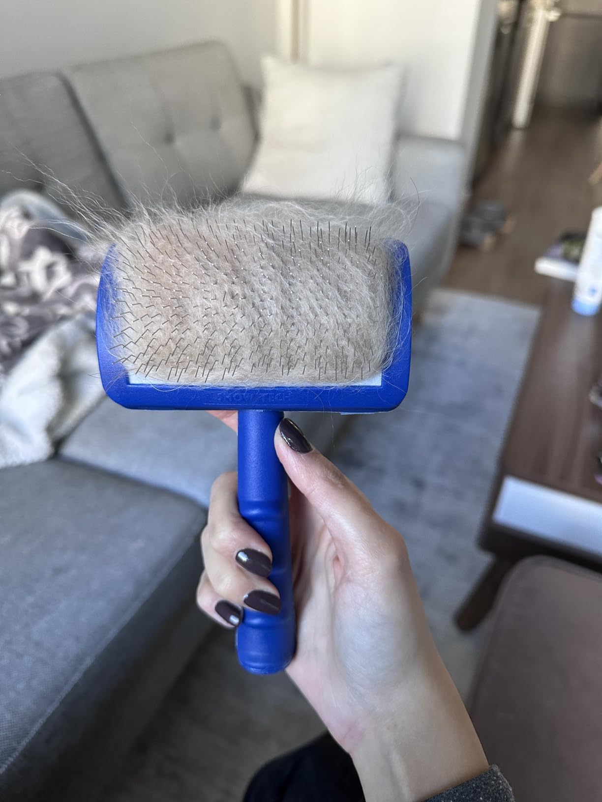 Show Tech Tuffer Than Tangles Slicker Brush for Dog Grooming with Long, Soft Pins, Medium Size, Perfect for Doodle Breeds, Angled Pins for Dematting, Remove Undercoat, Comfort Grip Handle customer photo 1