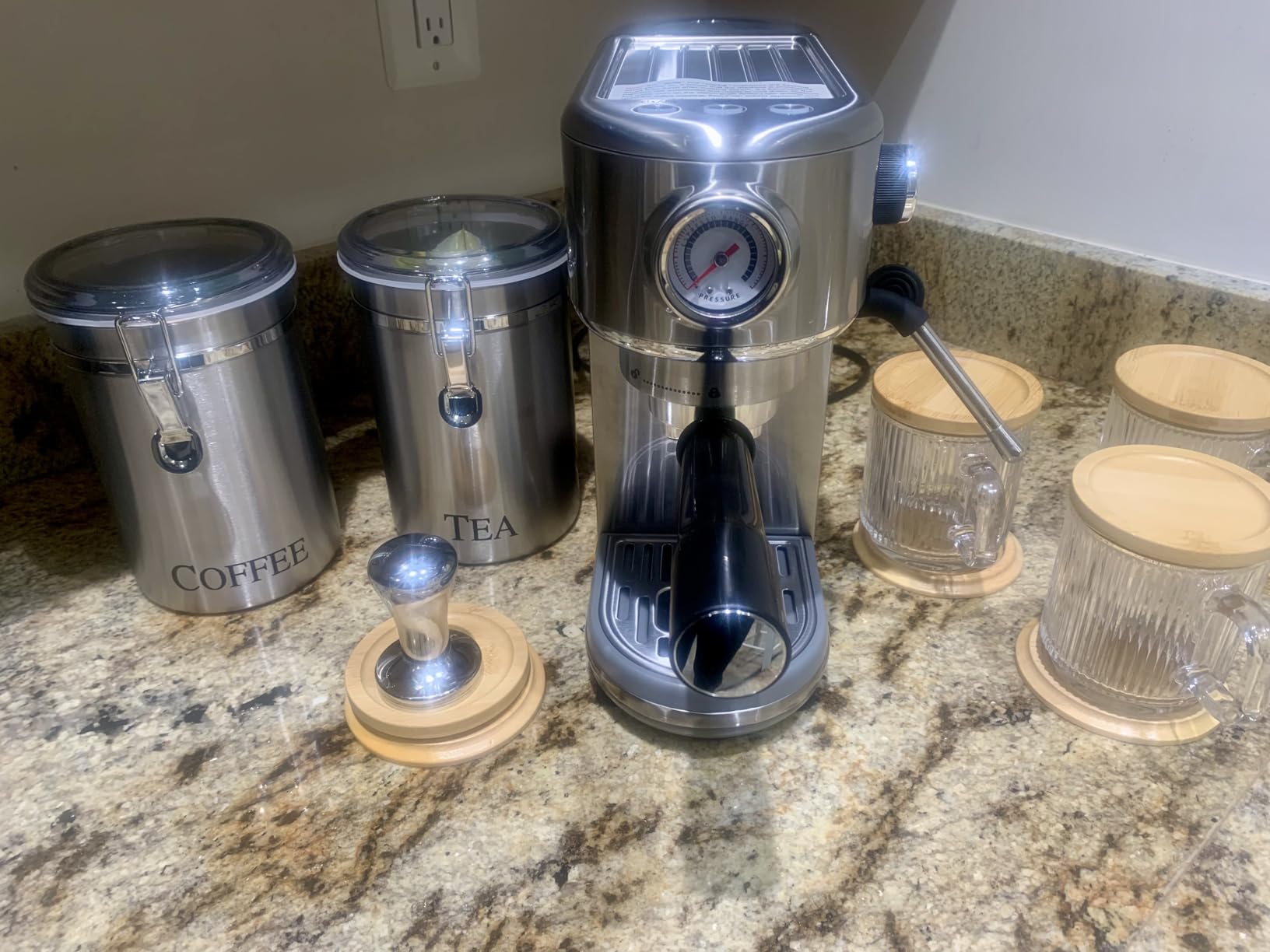 Oggi Stainless Steel Coffee Canister 62 fl oz - Airtight Clamp Lid, Clear See-Thru Top - Ideal for Coffee Bean Storage, Ground Coffee Storage, Kitchen Storage, Pantry Storage. Large Size 5