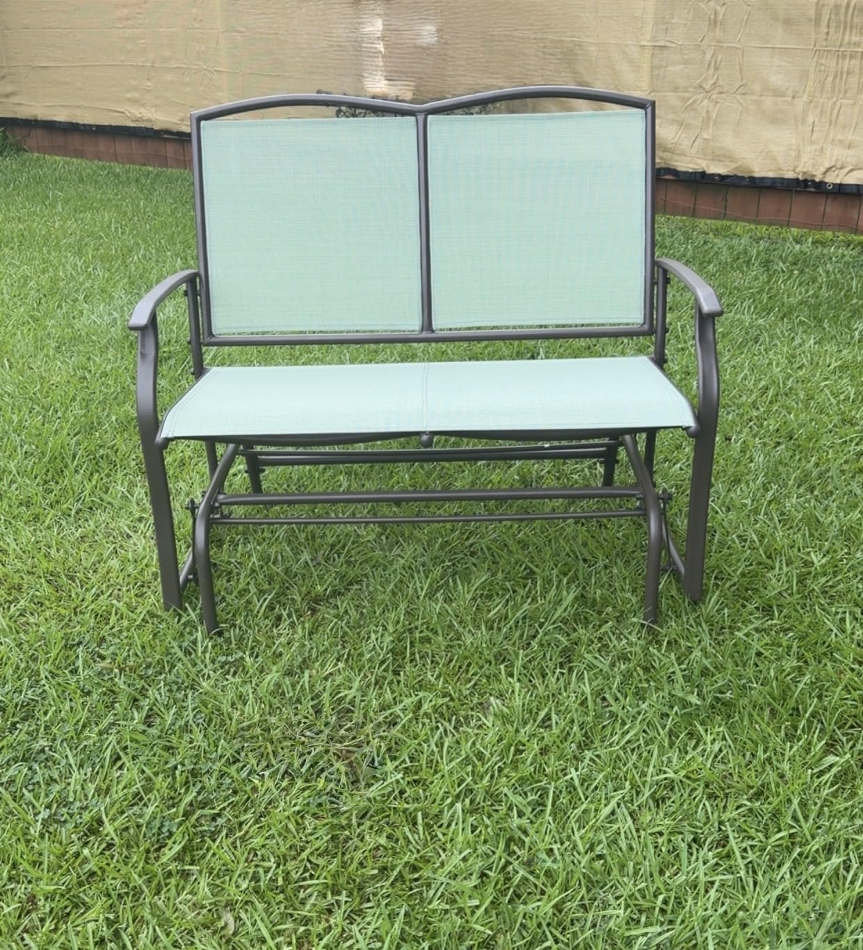 Best Choice Products 2-Person Outdoor Patio Swing Glider Steel Bench Loveseat Rocker for Deck, Porch w/Textilene Fabric, Steel Frame - Brown customer photo 1