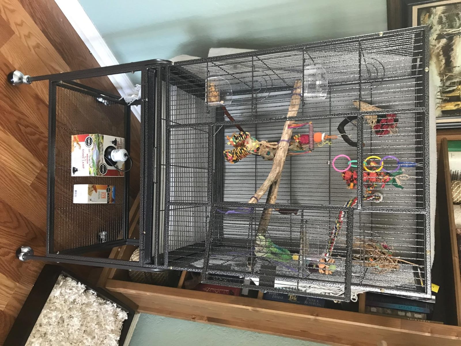 SUPER DEAL 53-Inch Rolling Bird Cage Large Wrought Iron Cage for Cockatiel Sun Conure Parakeet Finch Budgie Lovebird Canary Medium Pet House with Rolling Stand & Storage Shelf customer photo 2