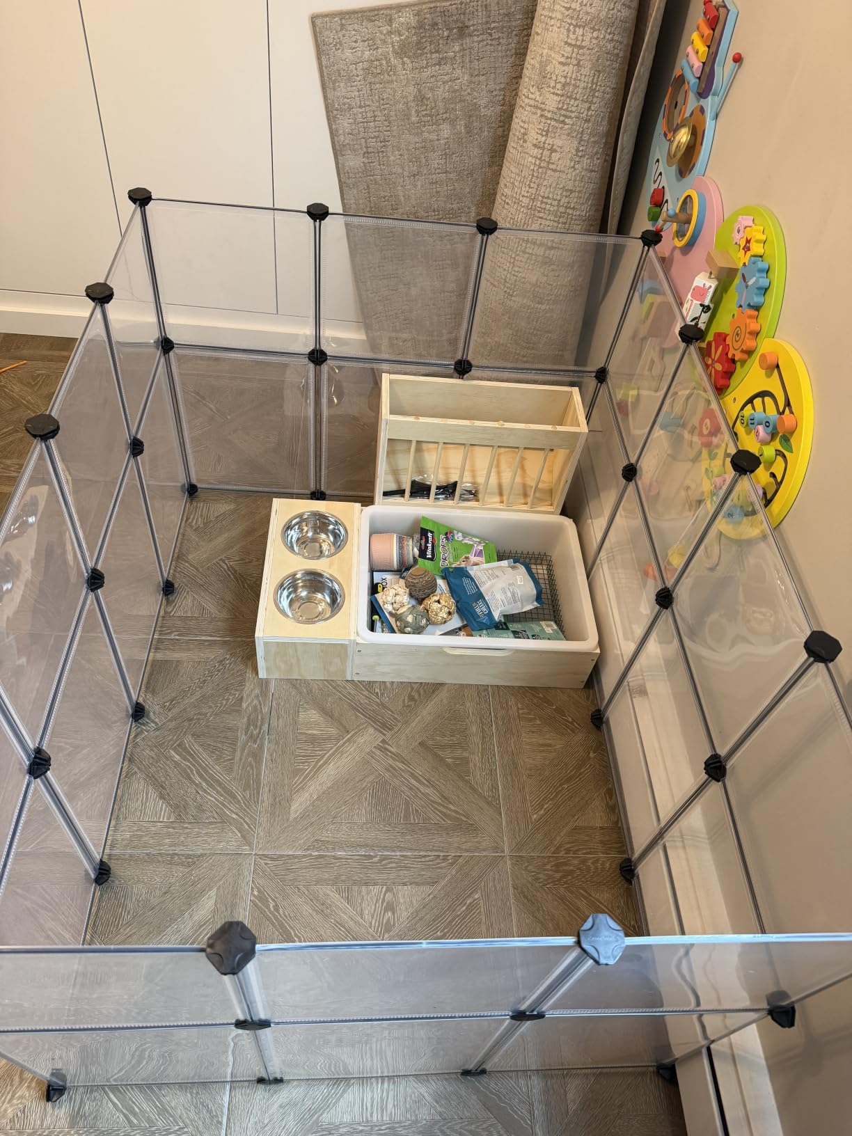 SONGMICS Pet Playpen with Floor, Small Animal Pen, Pet Fence Indoor, DIY Plastic Enclosure for Hamsters, Rabbits, Hedgehogs, Ferrets, 56.3 x 28.7 x 18.1 Inches, White ULPC02W customer photo 2