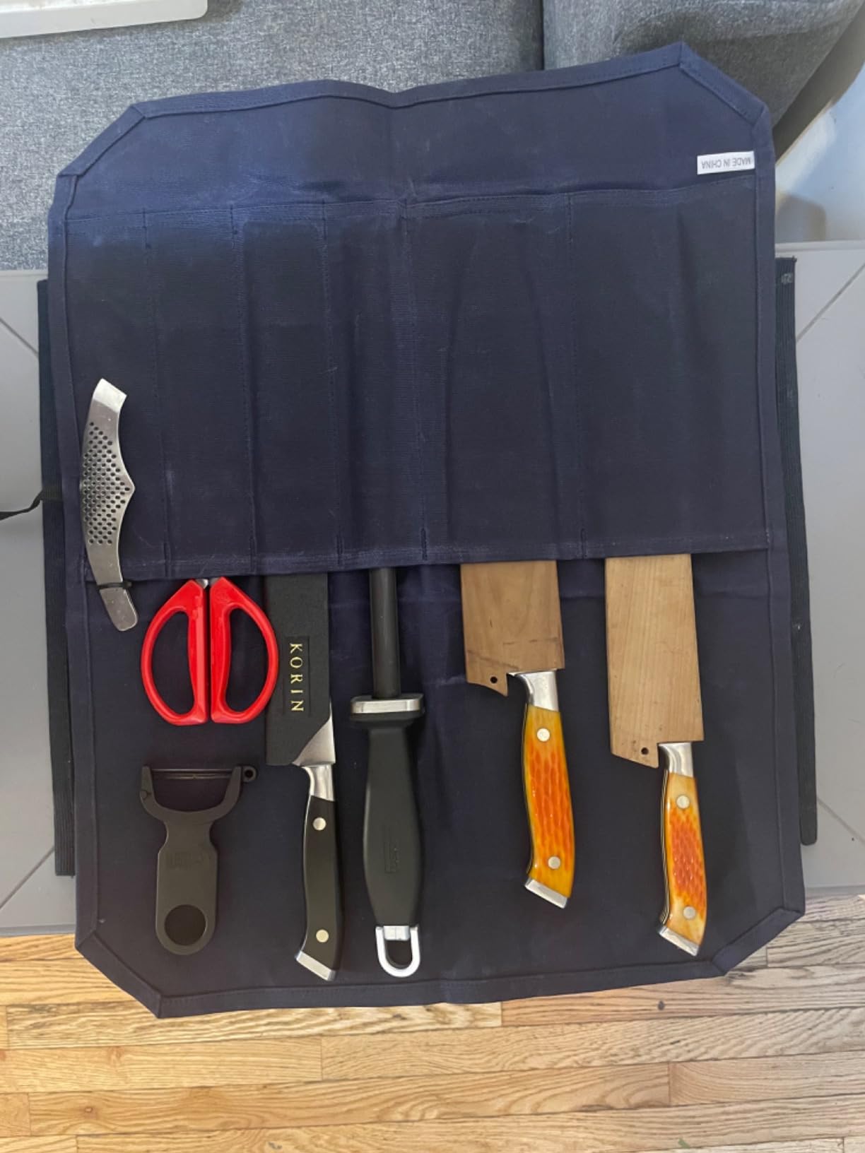 HERSENT Chef’s Knife Roll Case, Waxed Canvas Cutlery Knives Holders Protectors, Home Kitchen Cooking Tools And Utensils Wrap Bag Wallet, Multi-Purpose Brush Roll Bag, Travel Tool Roll Pouch customer photo 2