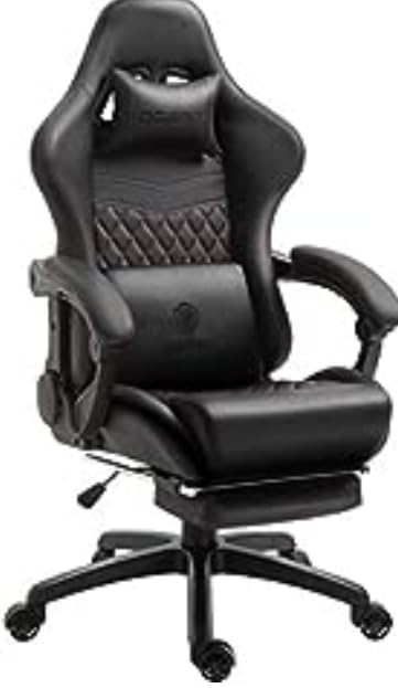 Dowinx Gaming/Office PC Chair with Massage Lumbar Support, Vintage Style PU Leather High Back Adjustable Swivel Task Chair with Footrest (Black and Red) customer photo 1