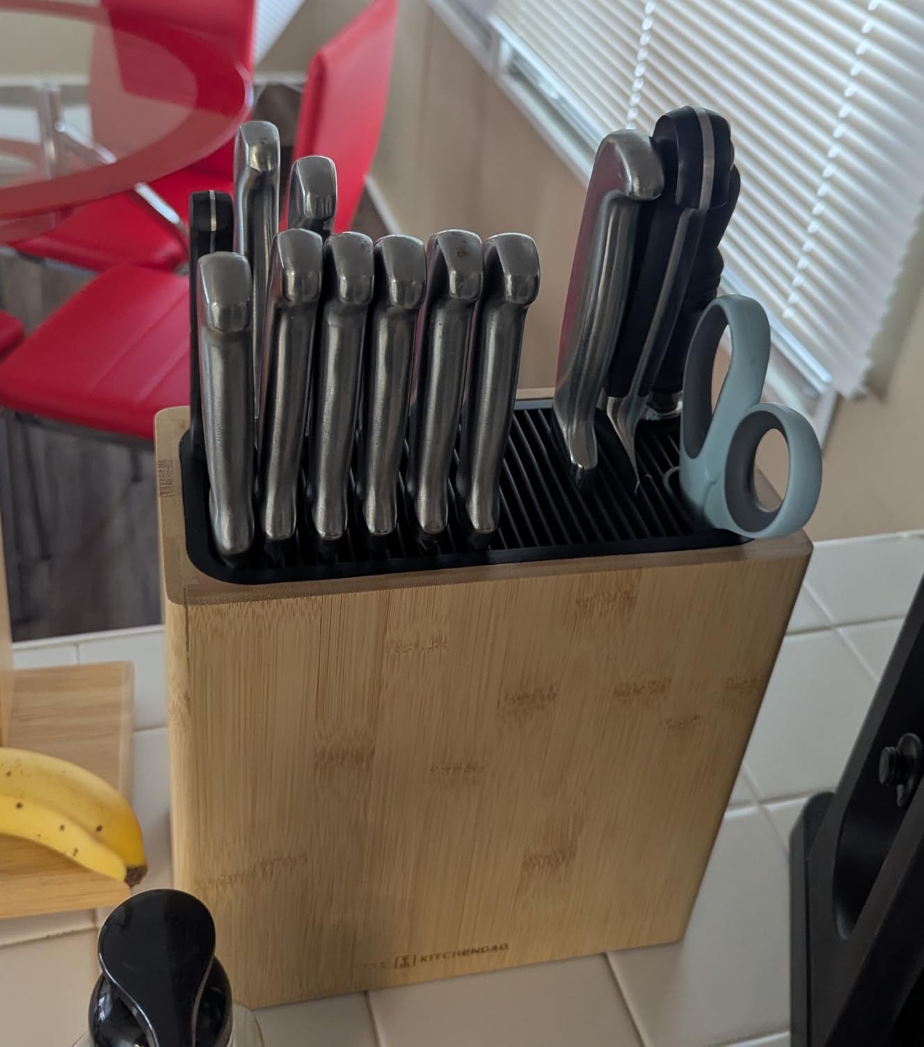 KITCHENDAO XL Bamboo Universal Knife Block Holder with Slots for Scissors and Sharpening Rod, Safe, Space Saver Knives Storage Stand Display without Knives, Unique Slot Design to Protect Blade customer photo 1