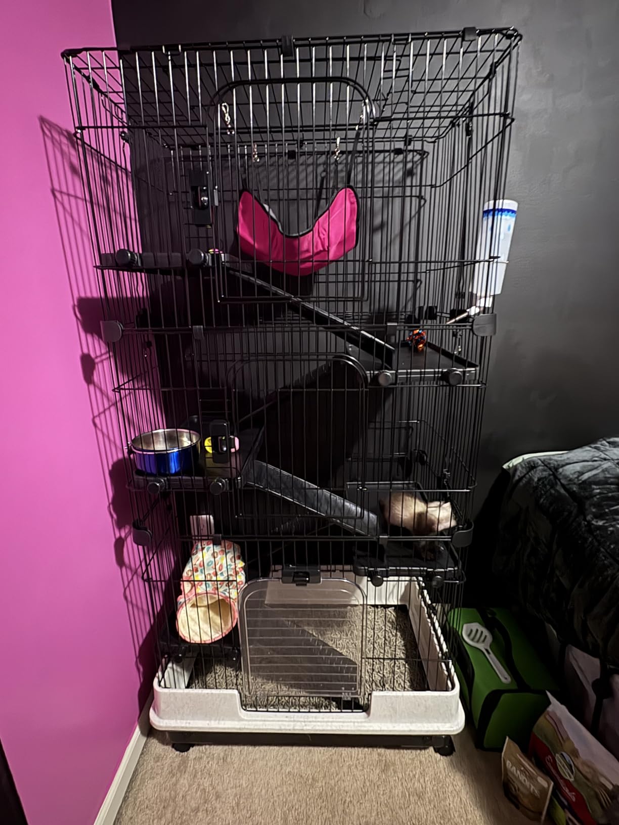 PawHut 6-Level Small Animal Cage Rabbit Hutch with Wheels, Removable Tray, Platform and Ramp for Bunny, Chinchillas, Ferret, Black customer photo 1
