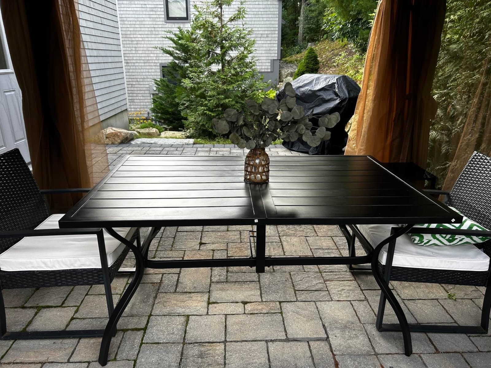 PHI VILLA Patio Table for 6, Black Metal Dining Table w/Umbrella Hole customer photo 1