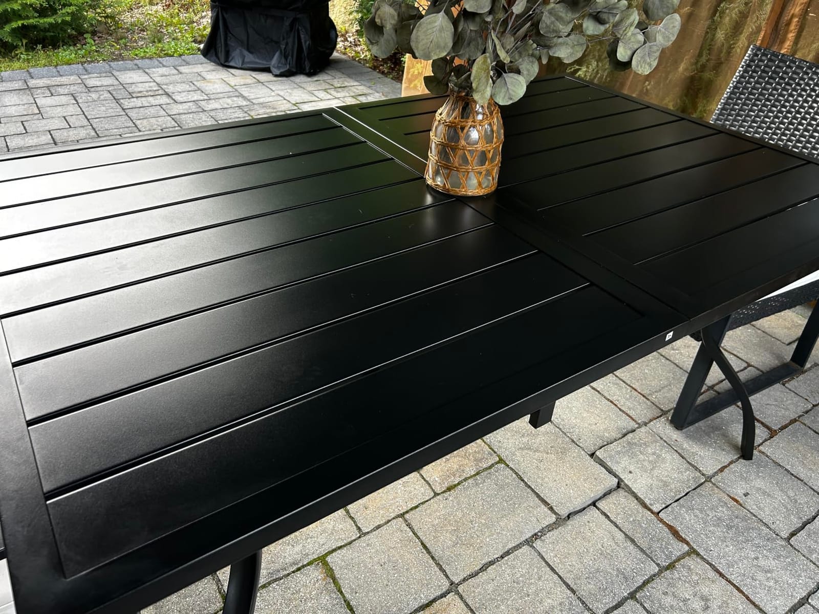 PHI VILLA Patio Table for 6, Black Metal Dining Table w/Umbrella Hole customer photo 2