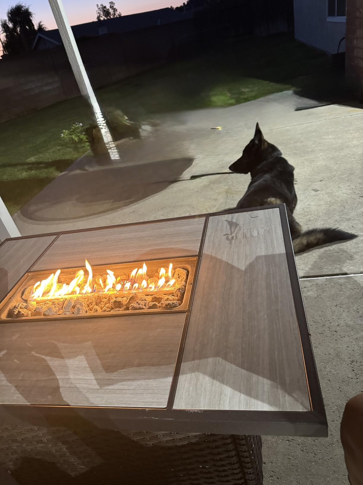Grand Patio Outdoor Gas Fire Pit Table 32-Inch Square Propane Gas Fire Pit with CSA Safety Approval 50000 BTU Heat Sling Base Ceramic Tile Top and Lava Rock for Garden, Backyard, and Deck Parties customer photo 2