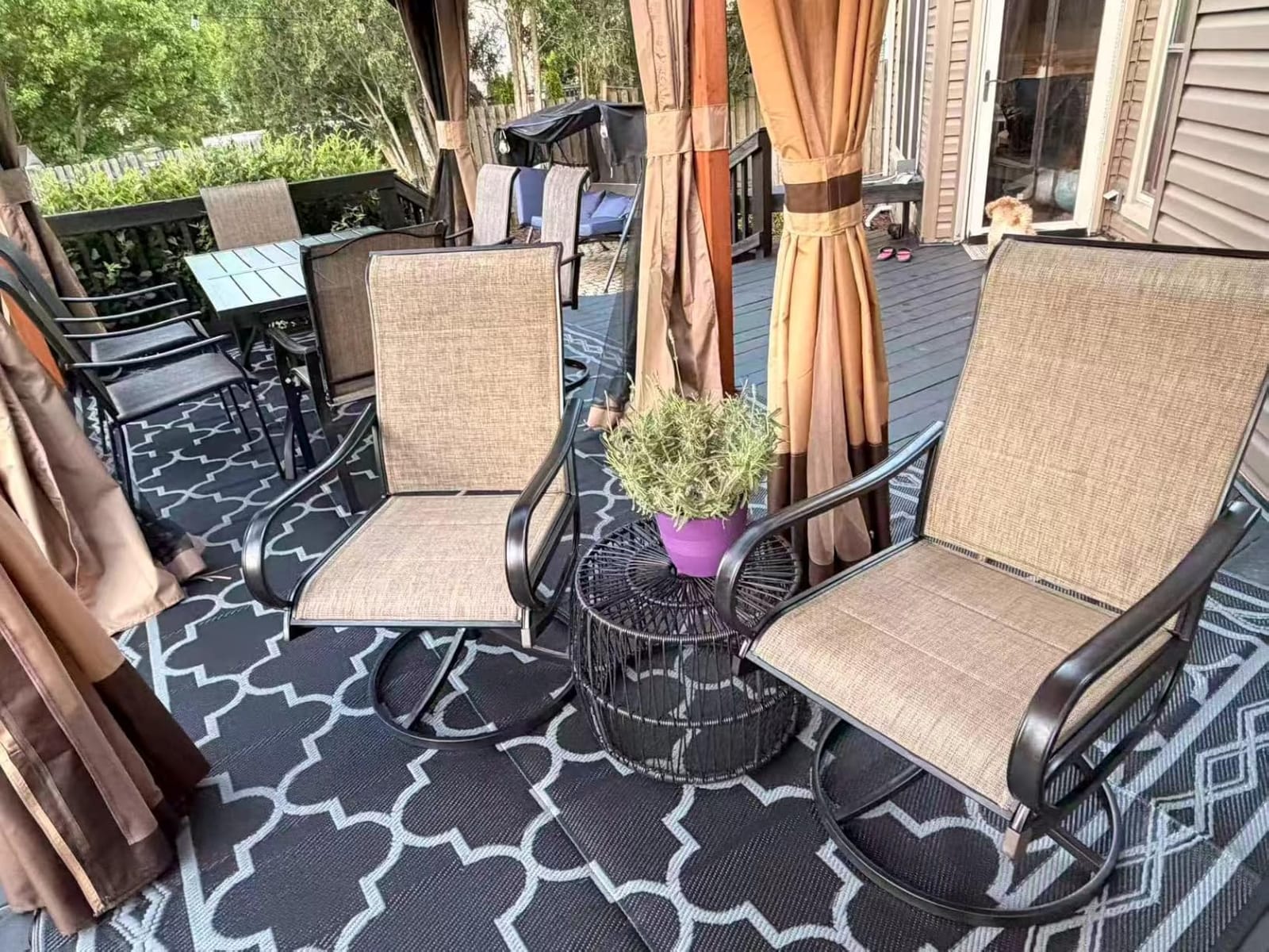 PHI VILLA Swivel Patio Dining Chairs Set of 2, Padded Textilene Mesh, Brown customer photo 1
