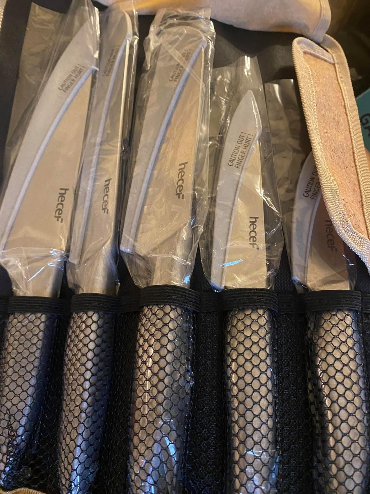 hecef Vintage Style Kitchen Knife Sets,Scratch Resistant Camping Matte Knives with 5 Slots Recycled Oxford Cloth Knife Roll Bag & Covers,Stonewashed High Carbon Stainless Steel Blades & Hollow Handle customer photo 1